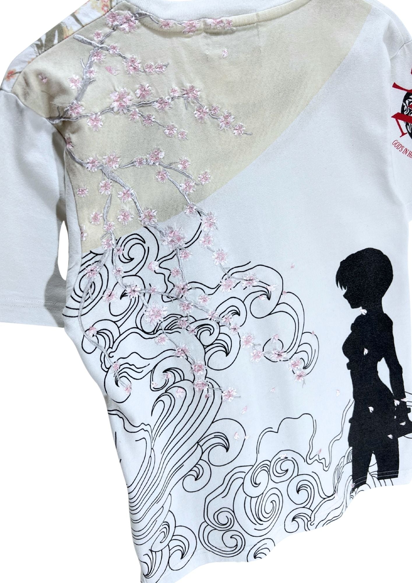 2010s Evangelion x Nishiki Rei Ayanami Cherry Blossom Embroidered T-shirt (S)