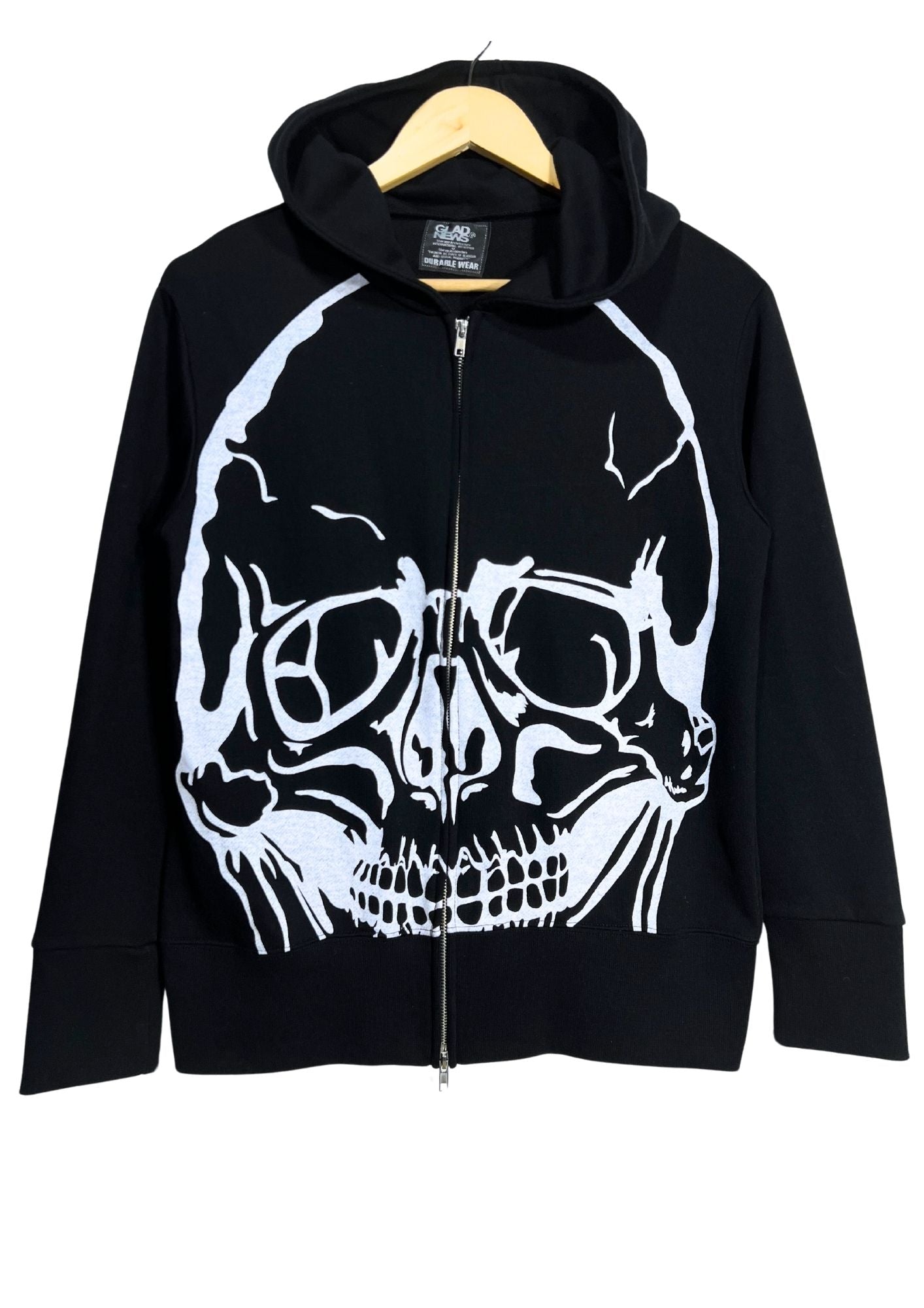 2000s GLAD NEWS 'Batwings Skull' Zip Up Hoodie (Ladies M)