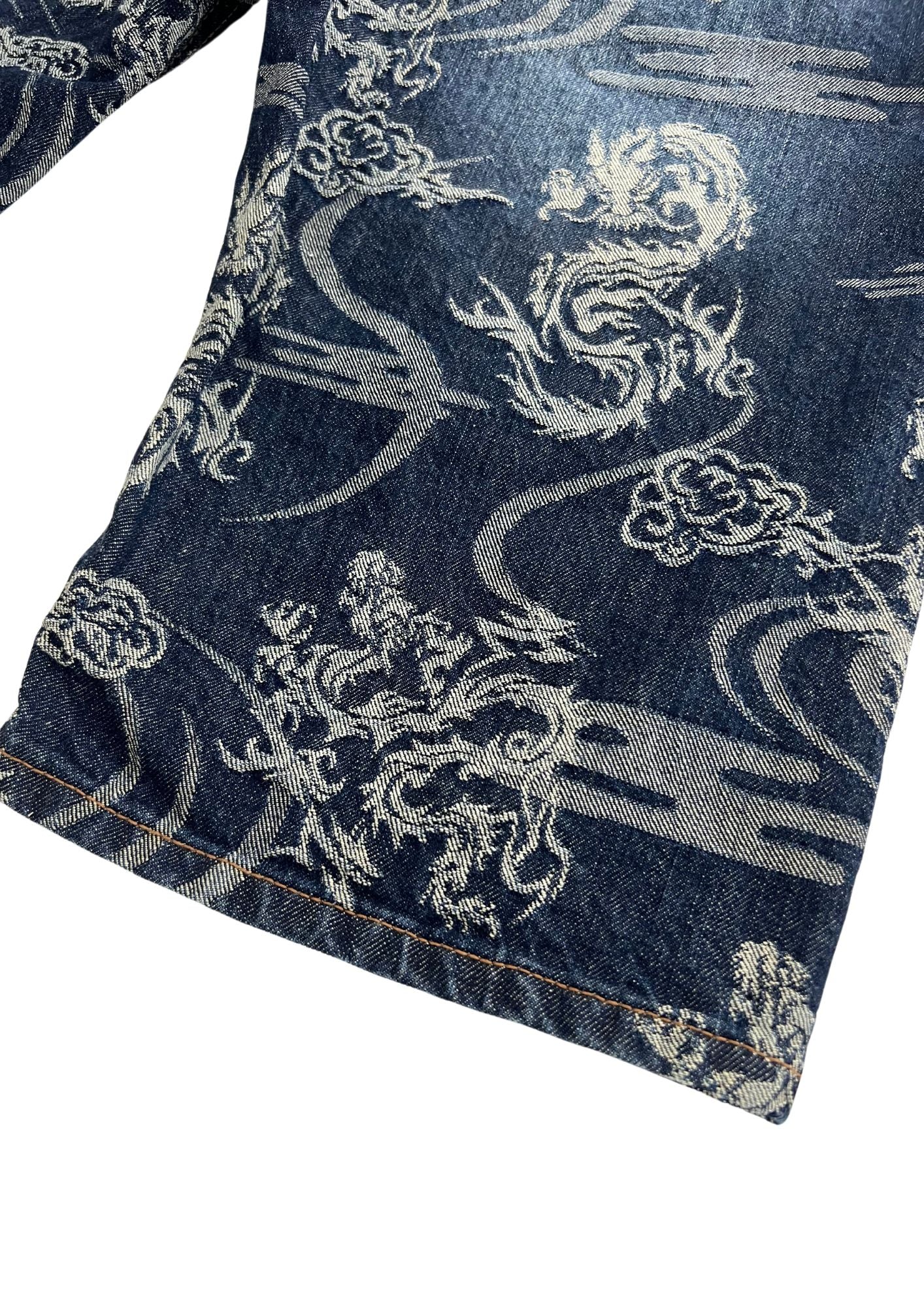 2010s Nishiki Japanese Dragon Embroidered Denim Shorts