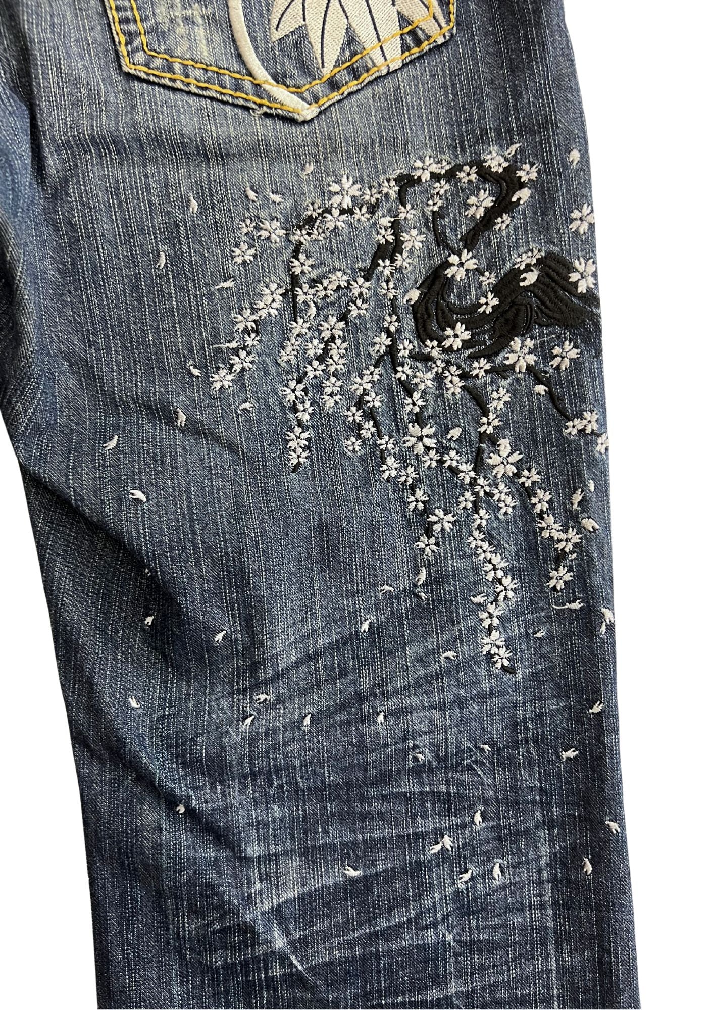Vintage Nishiki Japanese Cherry Blossom Embroidered Denim Jeans