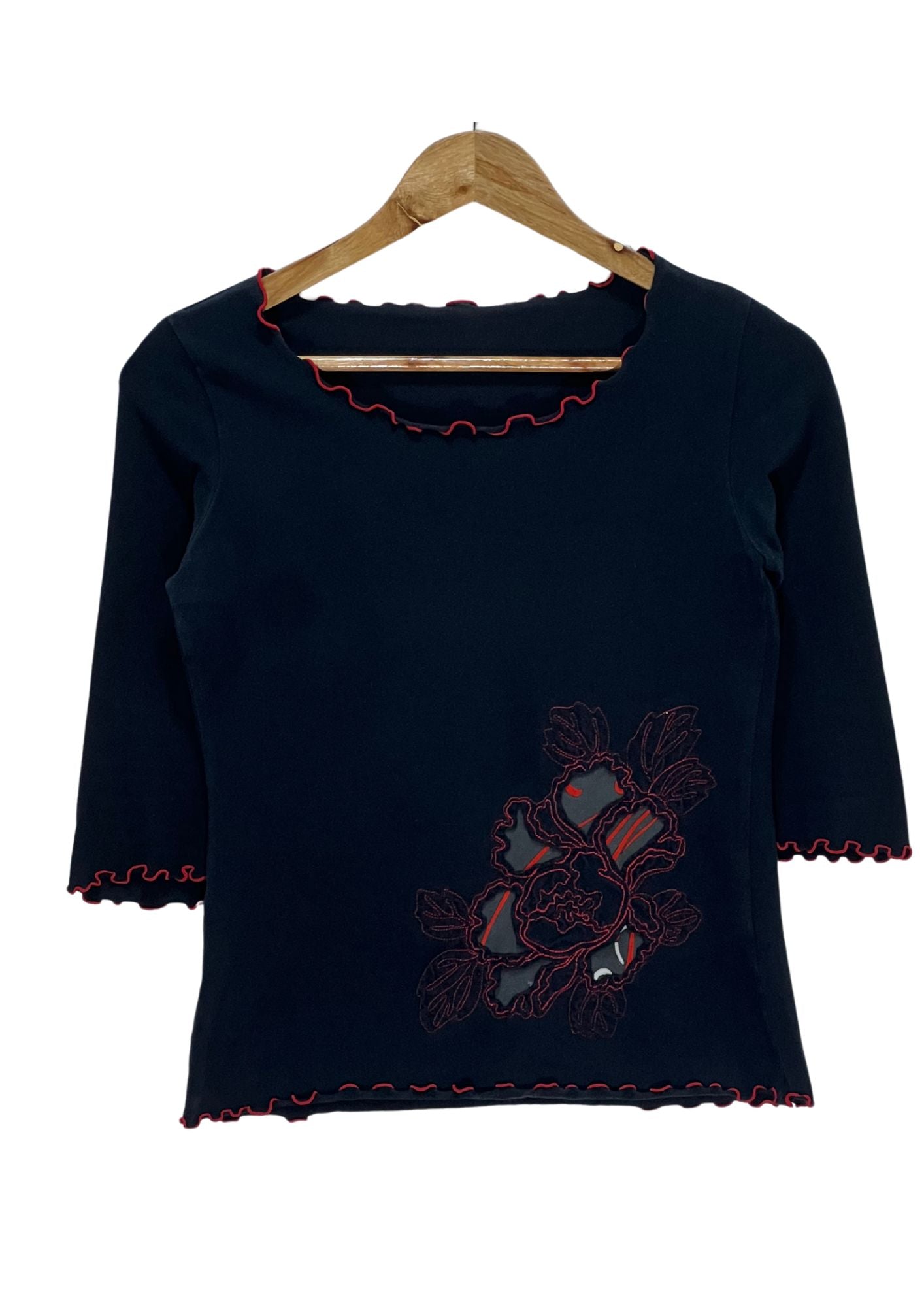 2000s GLAMDY Embroidered Flower 3/4 Sleeve Top (Ladies M)