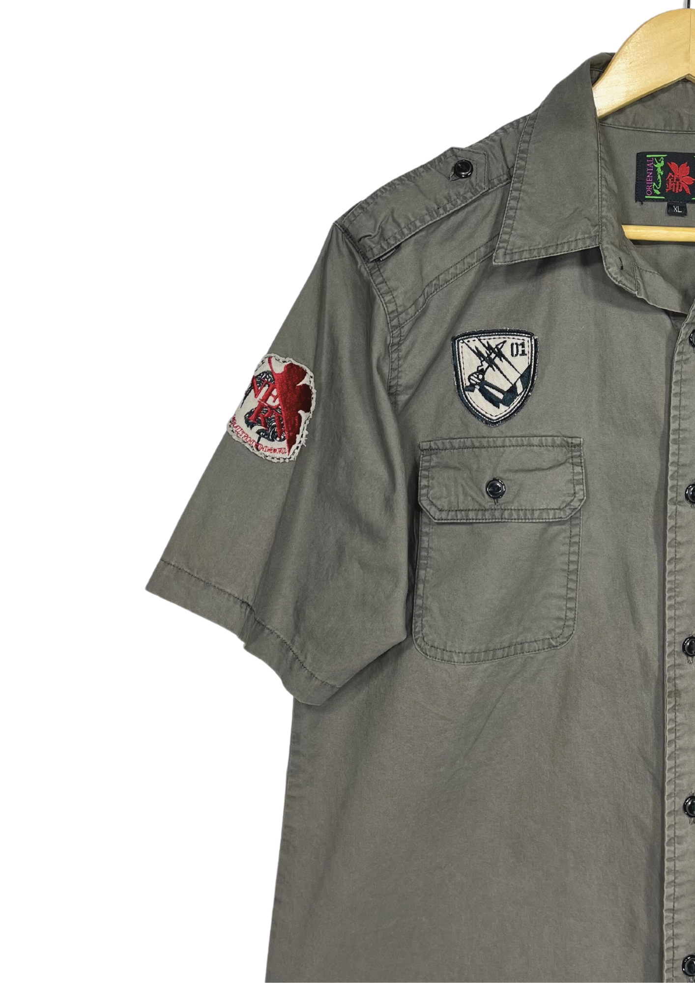 Neon Genesis Evangelion x Nishiki Eva 01 Embroidered Military Short Sleeve Shirt