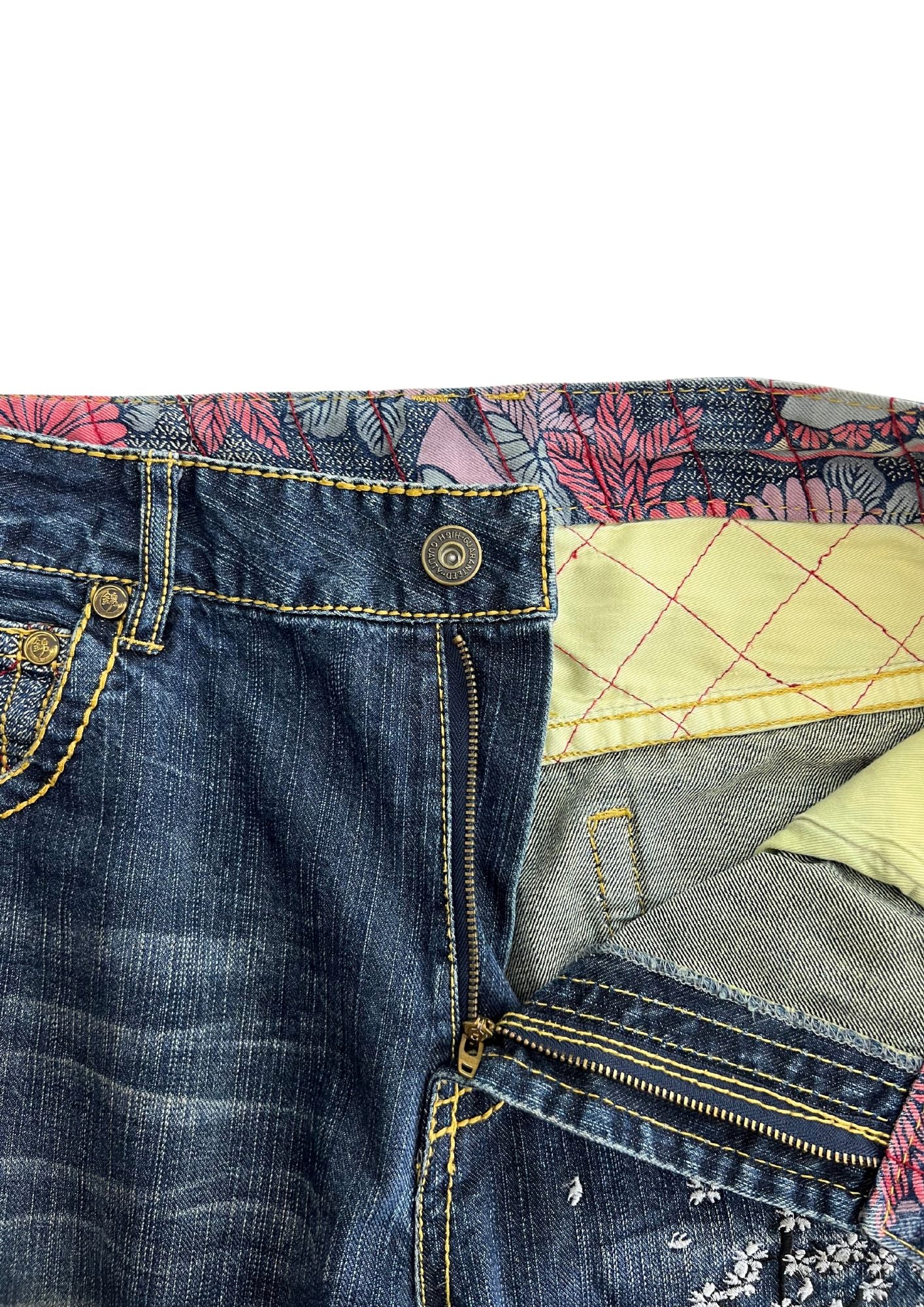 Vintage Nishiki Japanese Cherry Blossom Embroidered Denim Jeans