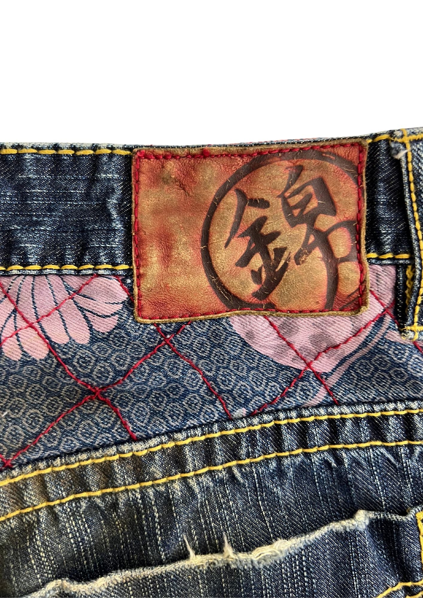 Vintage Nishiki Japanese Cherry Blossom Embroidered Denim Jeans