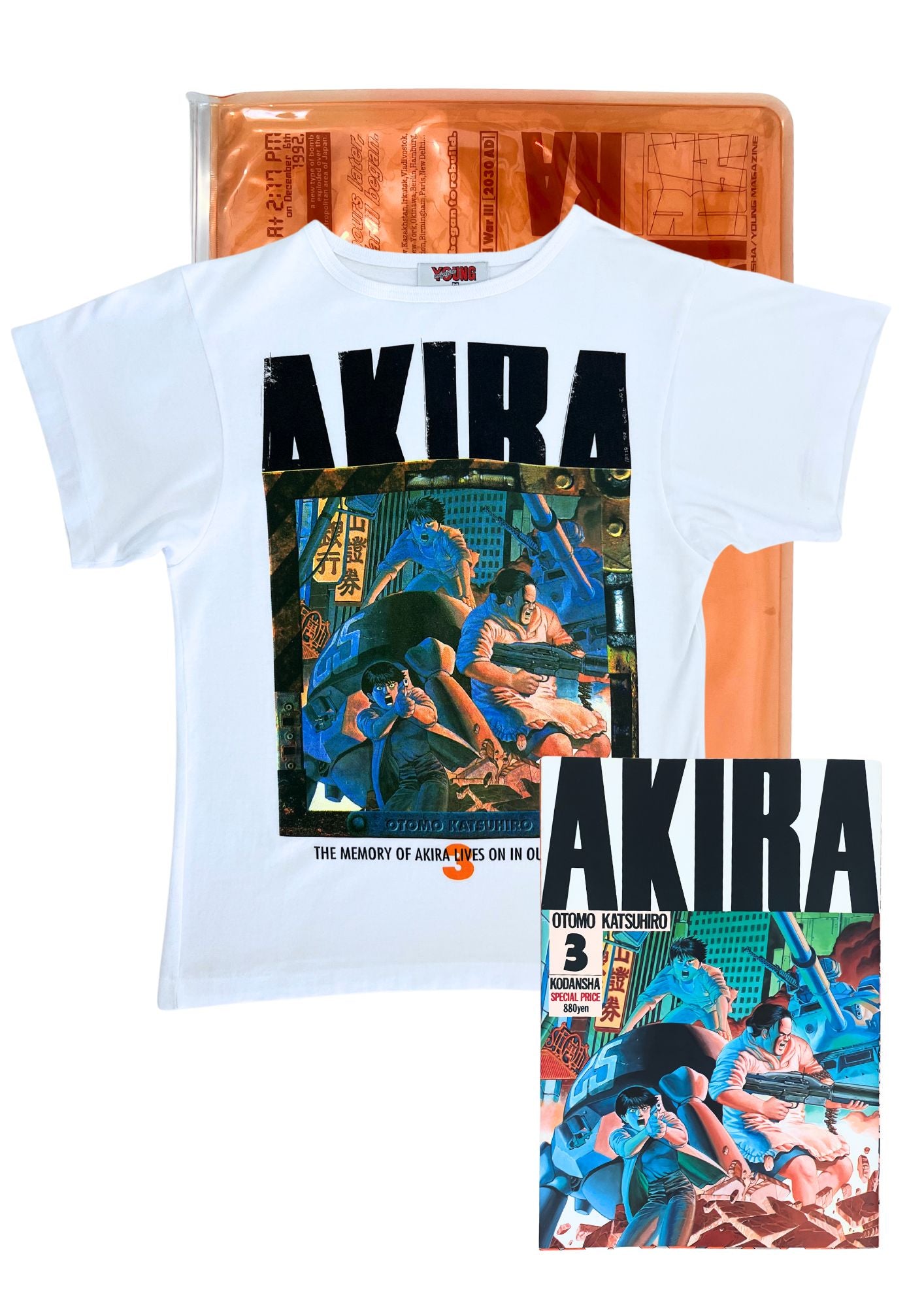 1998 Vintage AKIRA Official Young Magazine Vol.3 Manga Cover T-shirt / 1986 AKIRA Japanese Manga Vol. 3 1st Printing Issued Set