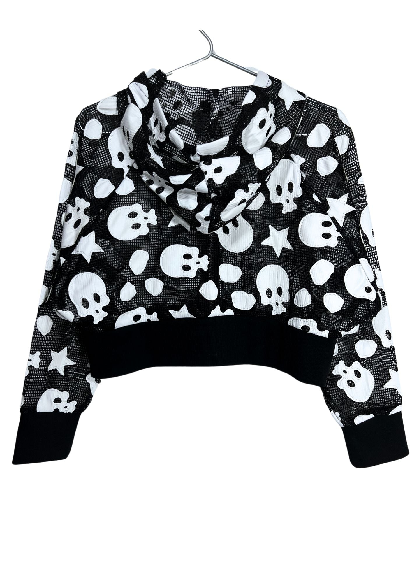 2000s Vintage GLAD NEWS 'Skulls and Stars' Mash Cropped Zip Up Hoodie (Ladies M)
