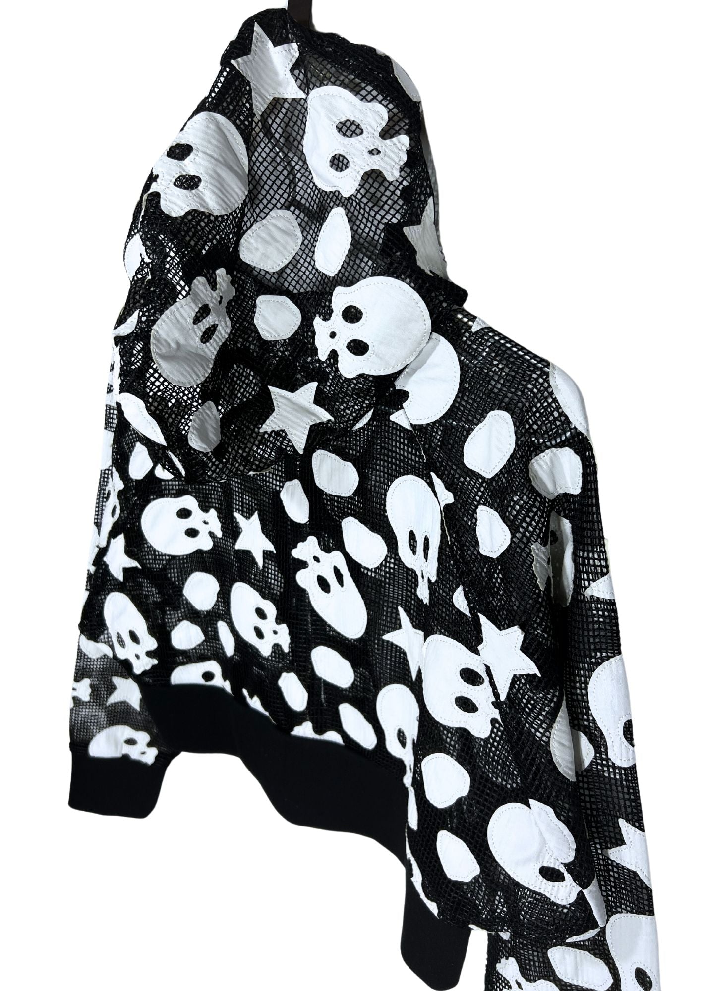 2000s Vintage GLAD NEWS 'Skulls and Stars' Mash Cropped Zip Up Hoodie (Ladies M)