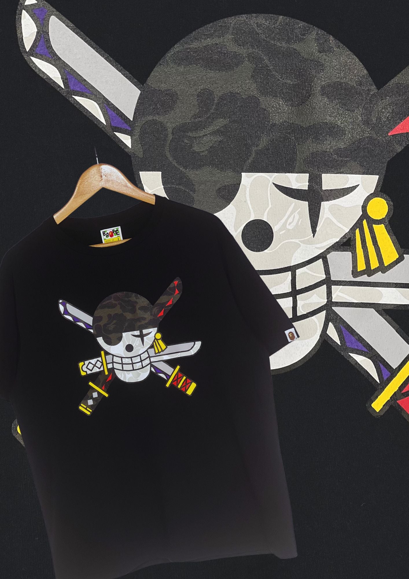 2012 A Bathing Ape x One Piece Zoro Pirate Flag Logo Camo T-shirt