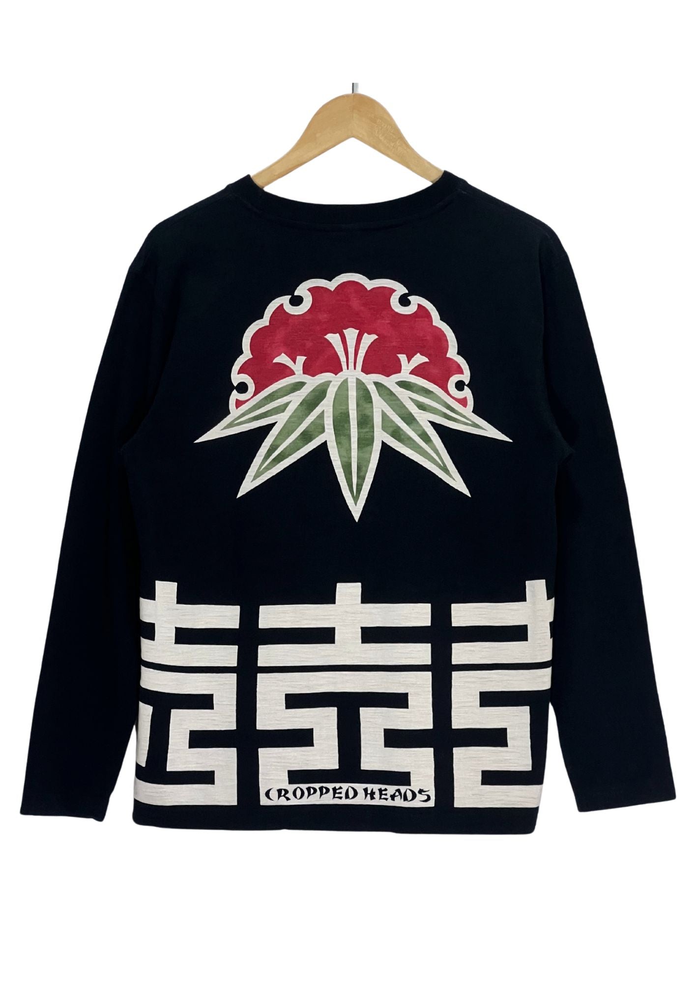 2000s CROPPED HEADS 'Bamboo Grass' Japanese Art Embroidered L/S Shirt (M-S)