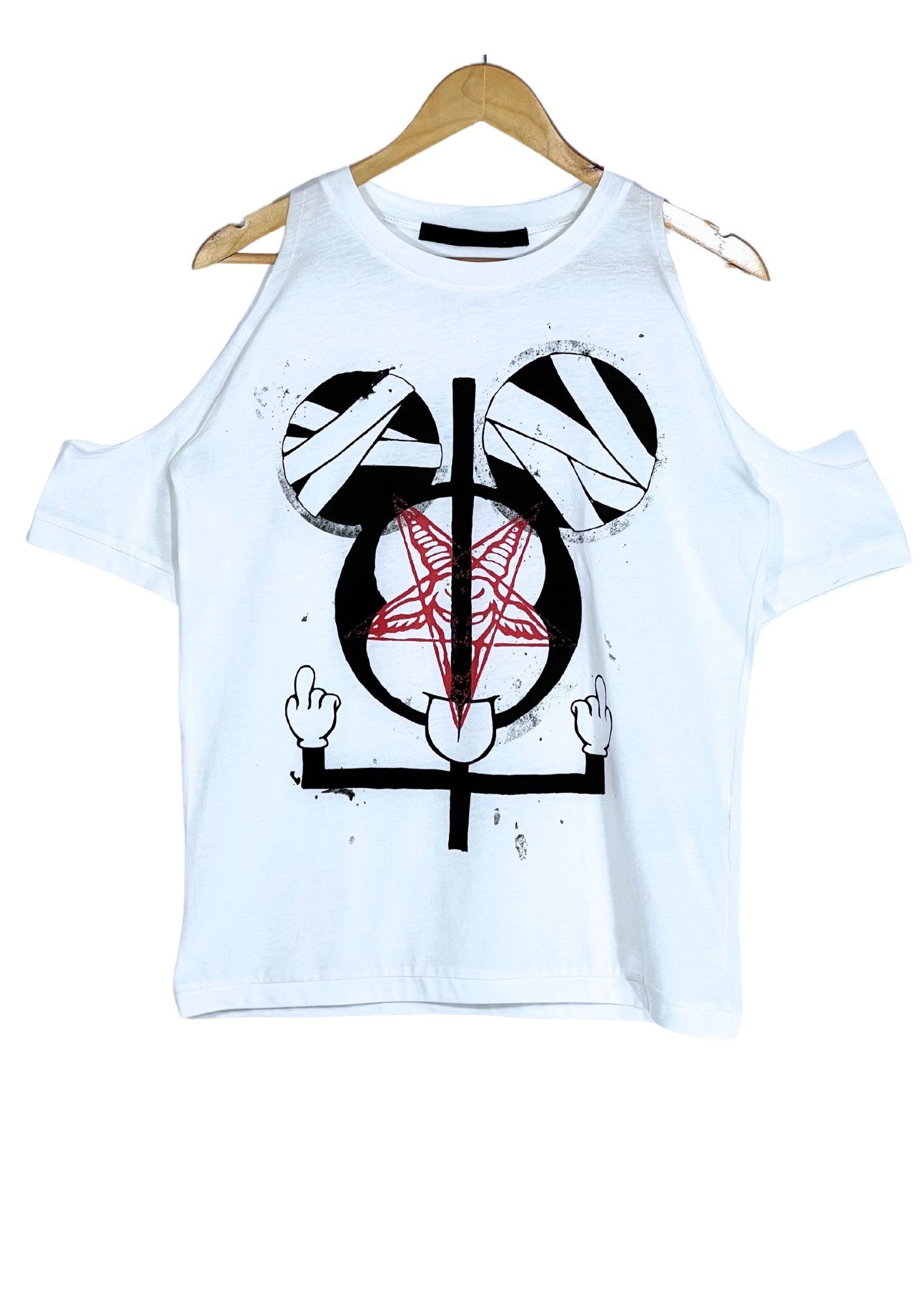2000s Vintage GLAD NEWS Shoulder Cut T-shirts (Ladies M)