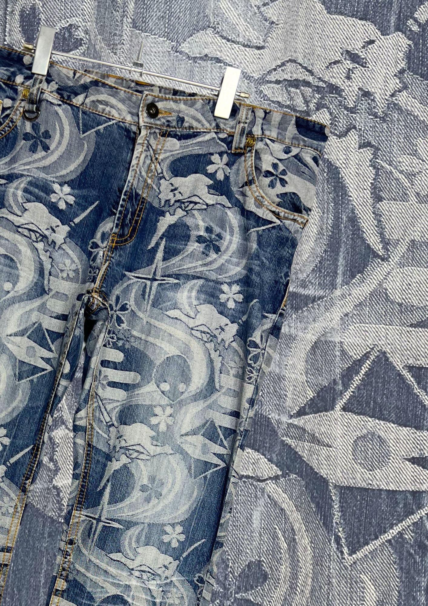 2014 Neon Genesis Evangelion x Nishiki Oriental Brand TYPE 01 Angels Japanese Pattern Embroidered Jeans