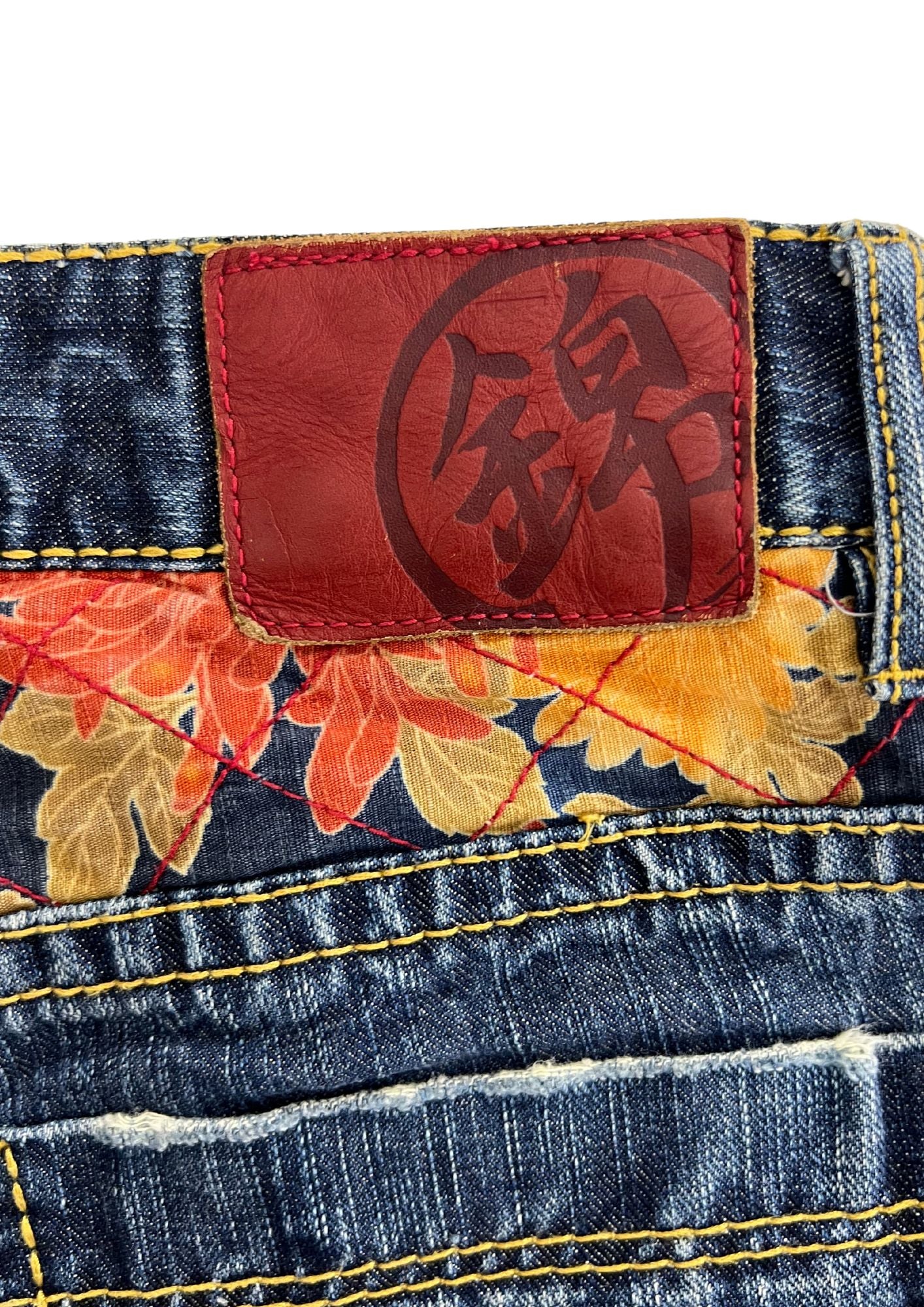 2010s Nishiki Japanese Embroidered Kimono Flower Denim Shorts