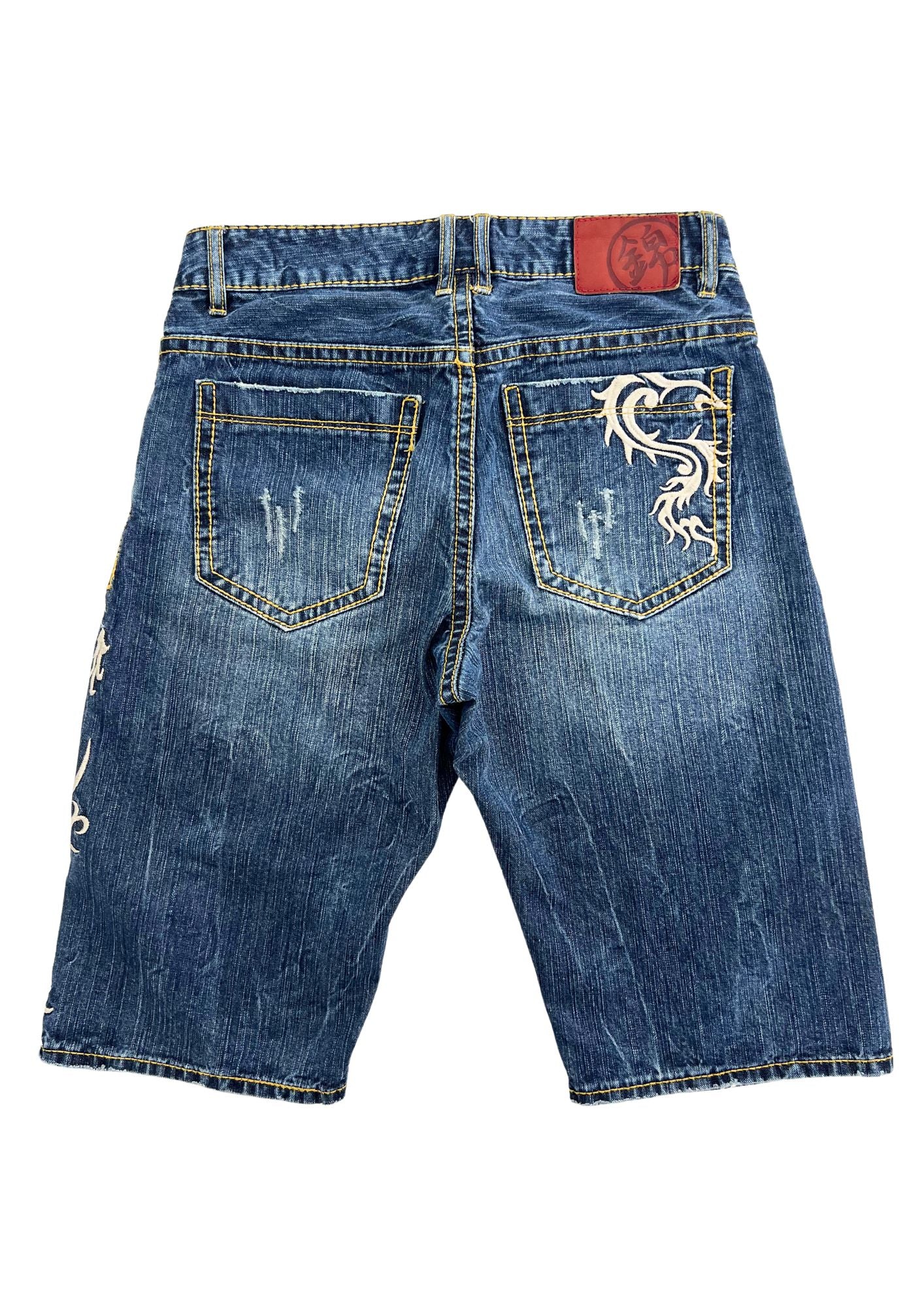 2010s Nishiki Japanese Dragon Embroidered Denim Shorts
