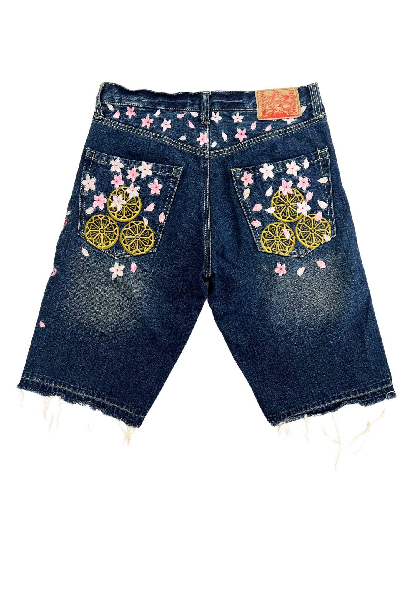 Vintage Budenshoten Japanese Cherry Blossom Goldfish Embroidered Denim Shorts