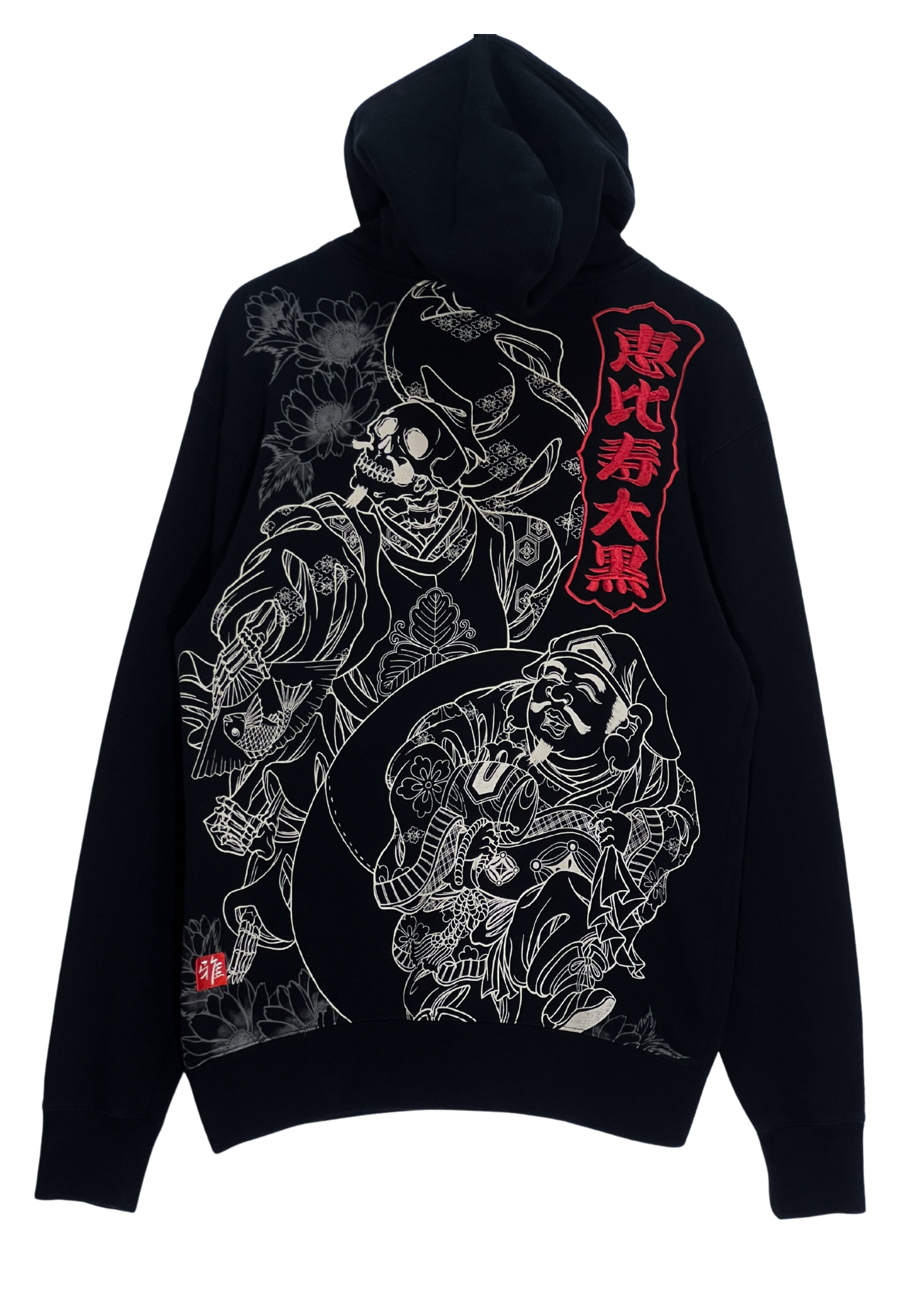 2010s CROPPED HEADS 'Ebisu & Daikoku' Japanese Art Embroidered Zip-Up Hoodie (M-L)