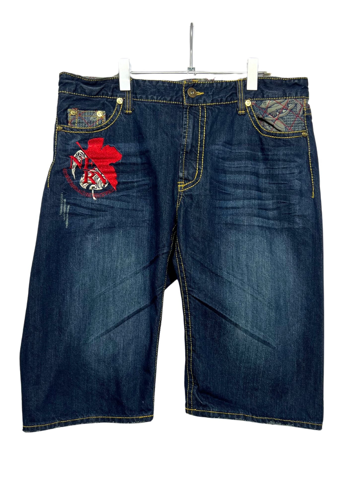 2010s Neon Genesis Evangelion x Nishiki Embroidered Lilith Half Denim Jeans