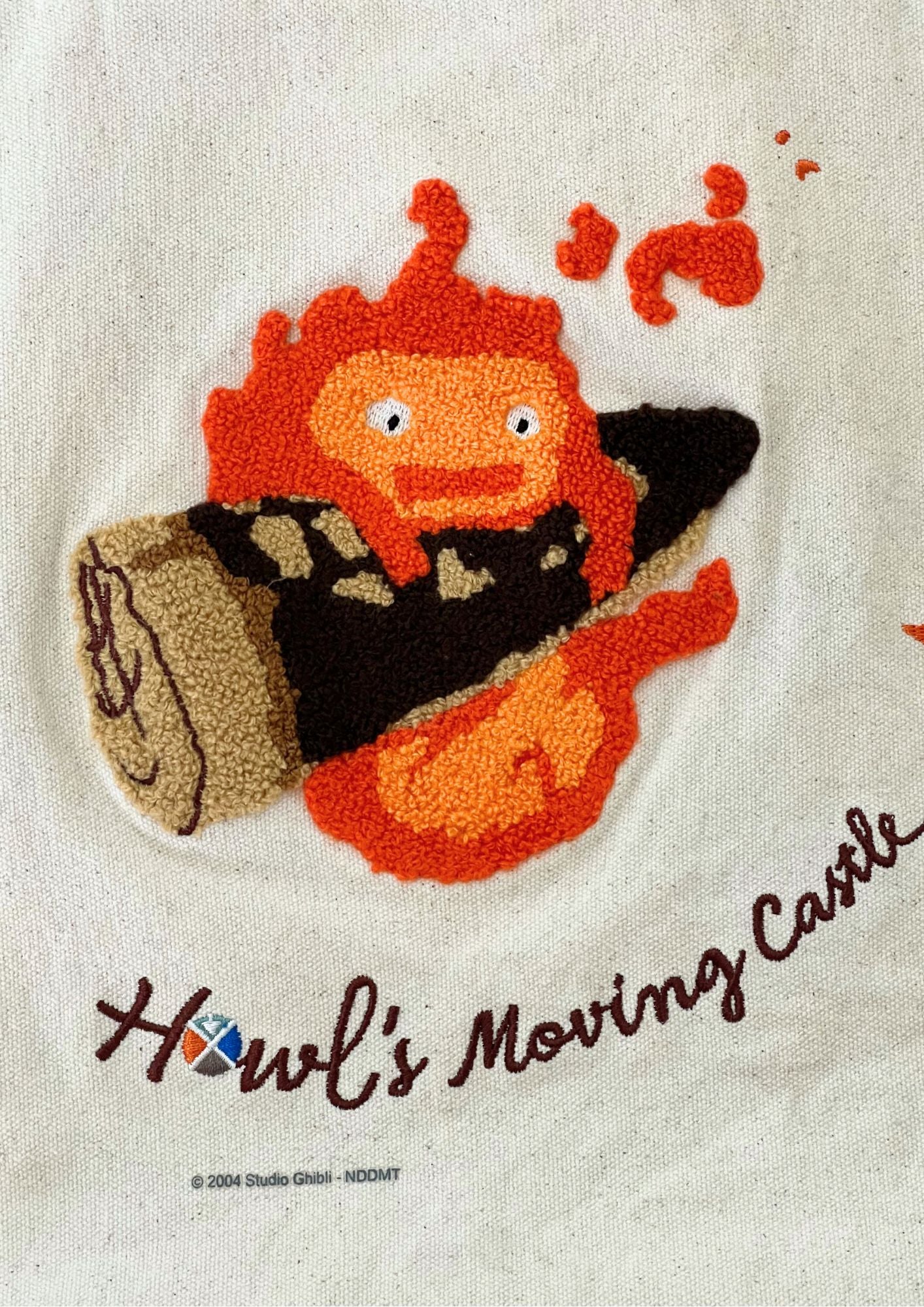 2023 Howl's Moving Castle x Studio Ghibli Official 'Calcifer' Embroidered Tote Bag