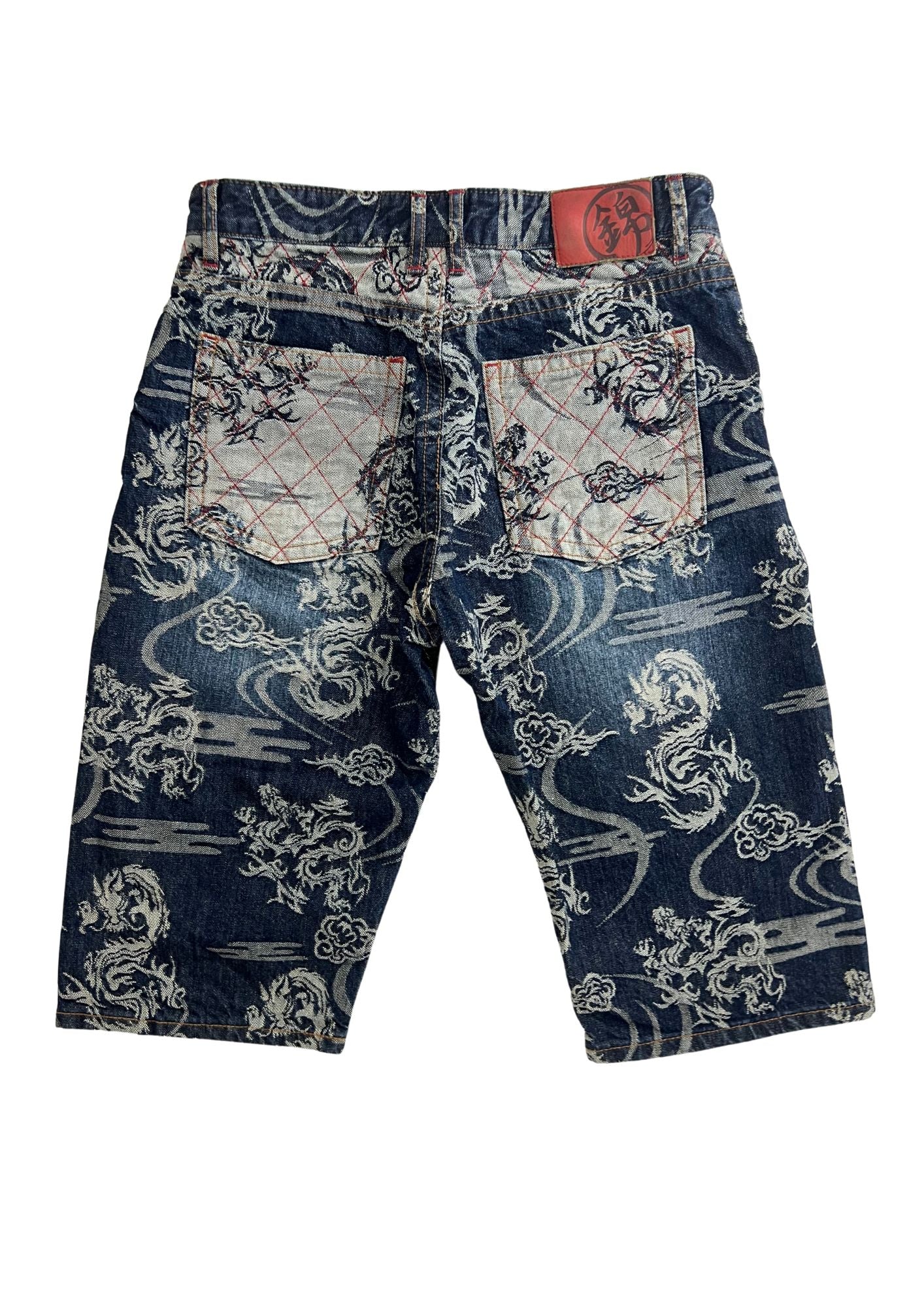 2010s Nishiki Japanese Dragon Embroidered Denim Shorts
