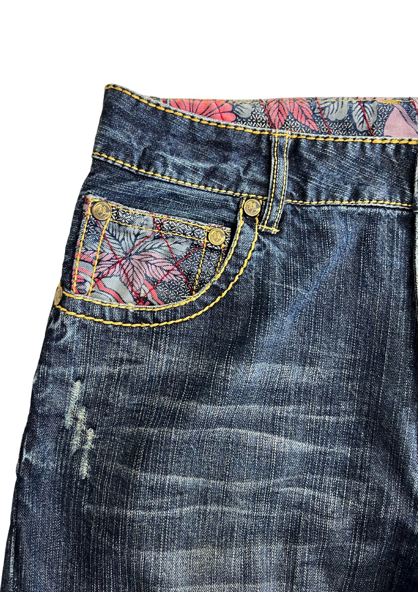 Vintage Nishiki Japanese Cherry Blossom Embroidered Denim Jeans