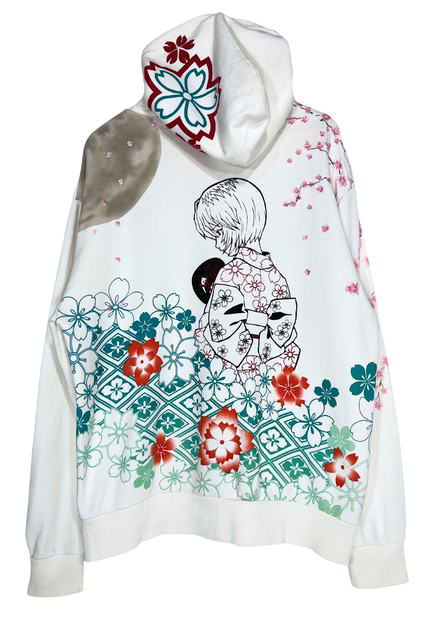 2010s Neon Genesis Evangelion x Nishiki Rei Ayanami Kimono Cherry Blossom Embroidered Hoodie