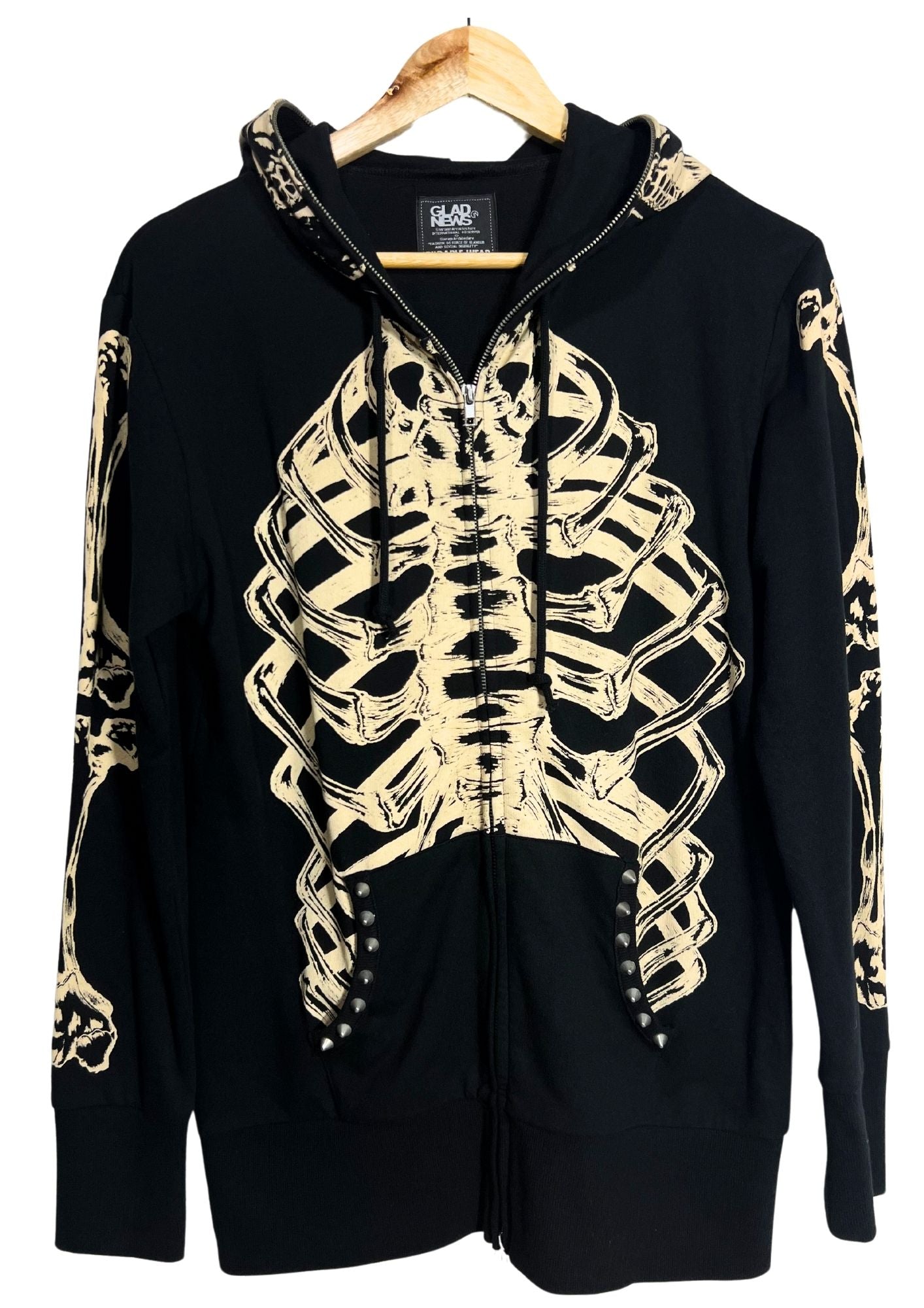 2000s GLAD NEWS 'Skeleton' Full Zip Up Hoodie (Ladies M)