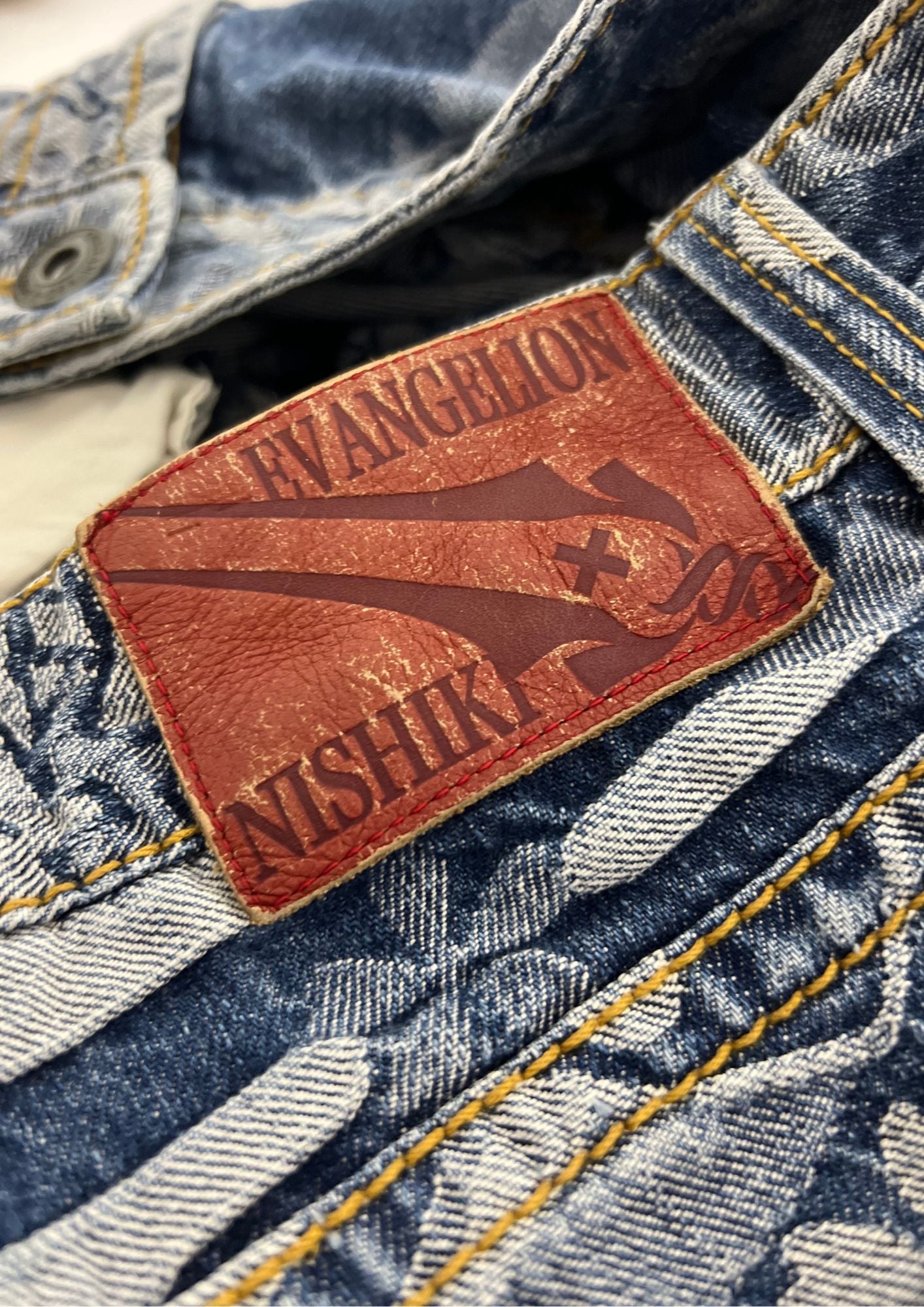 2014 Neon Genesis Evangelion x Nishiki Oriental Brand TYPE 01 Angels Japanese Pattern Embroidered Jeans