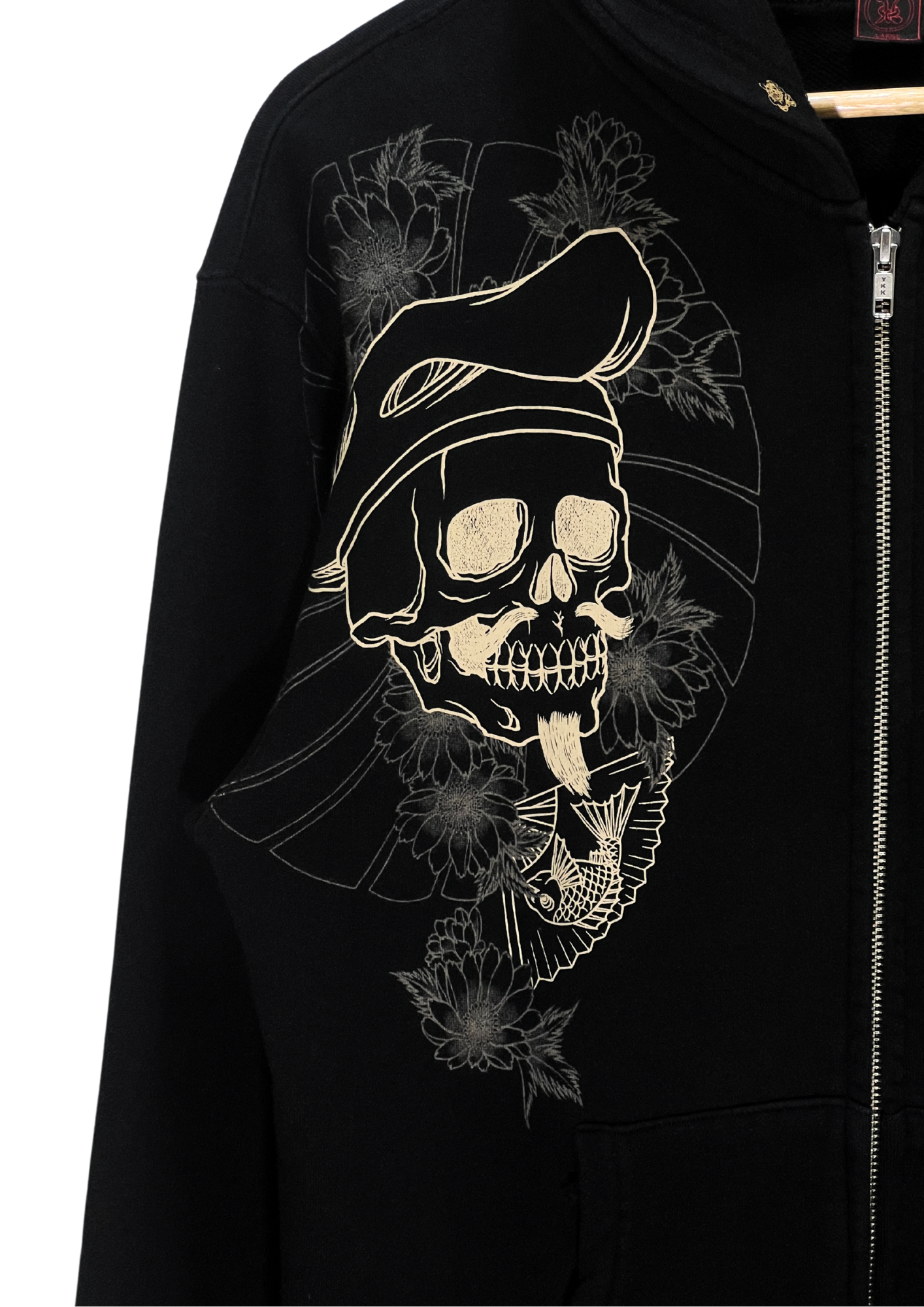 2010s CROPPED HEADS 'Ebisu & Daikoku' Japanese Art Embroidered Zip-Up Hoodie (M-L)