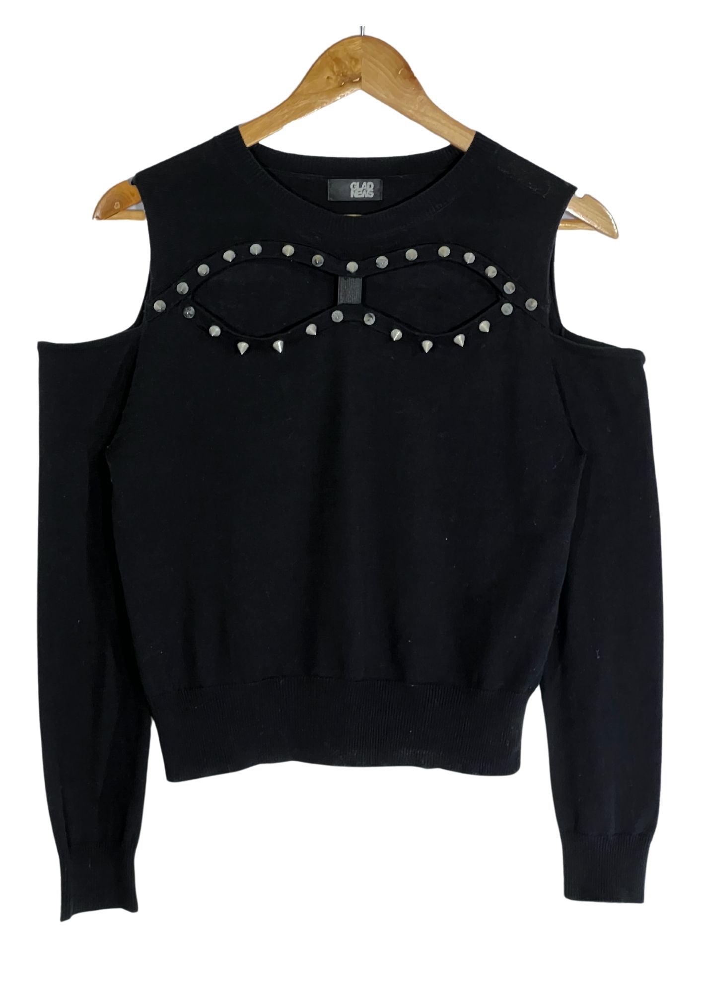 2000s Vintage GLAD NEWS Shoulder Cut and Studs L/S Knit Top (Ladies M-S)