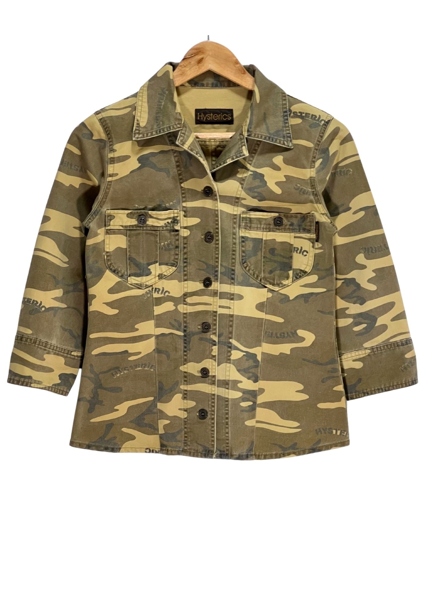 2000s HYSTERICS 'Military Camo' Button Up 3/4 Sleeve Shirt (Ladies S)