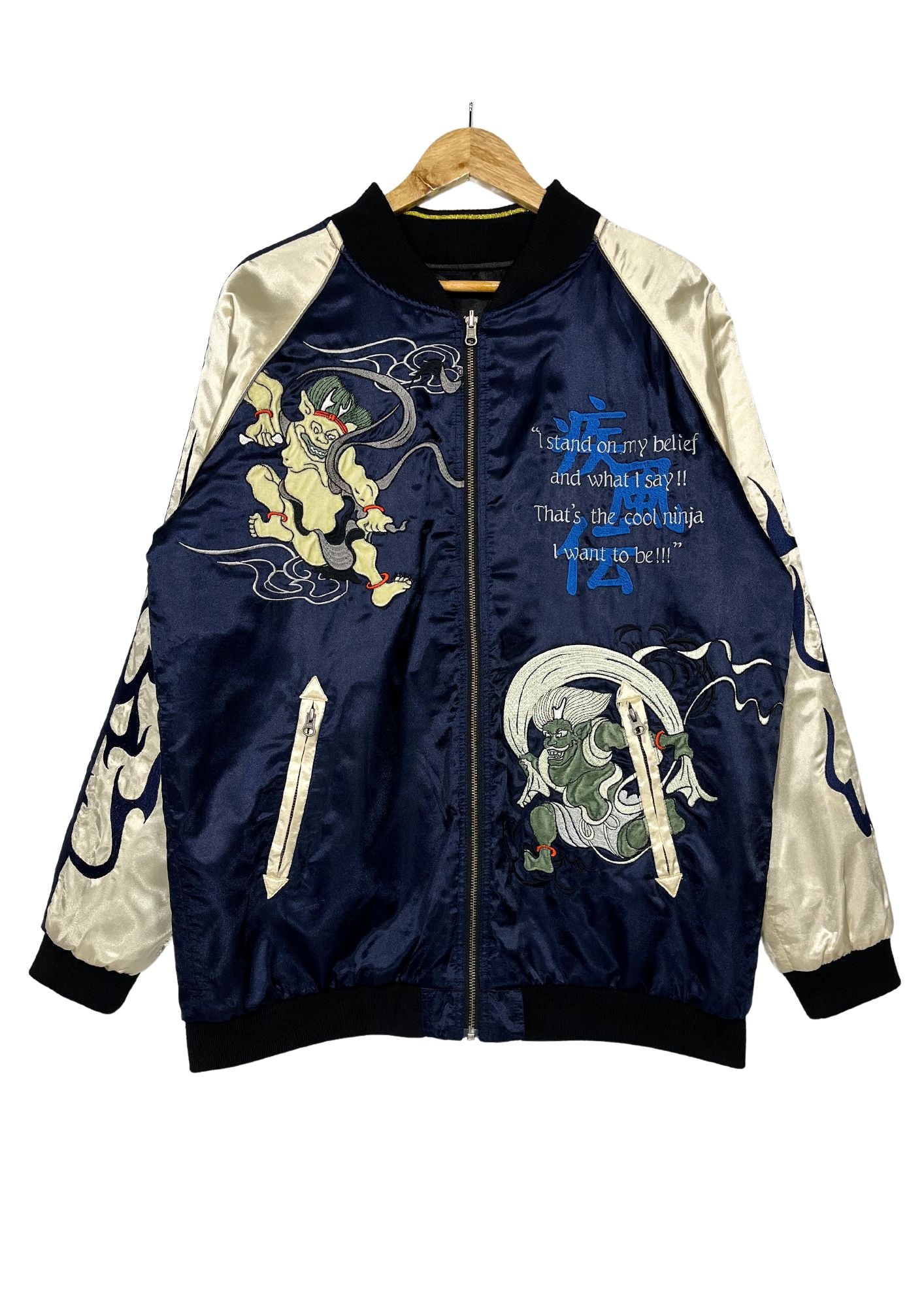 Naruto x Neutral Infinity 'Sasuke and Naruto, Japanese Wind God and Thunder God / Nine-Tailed Fox' Reversible Embroidered Sukajan