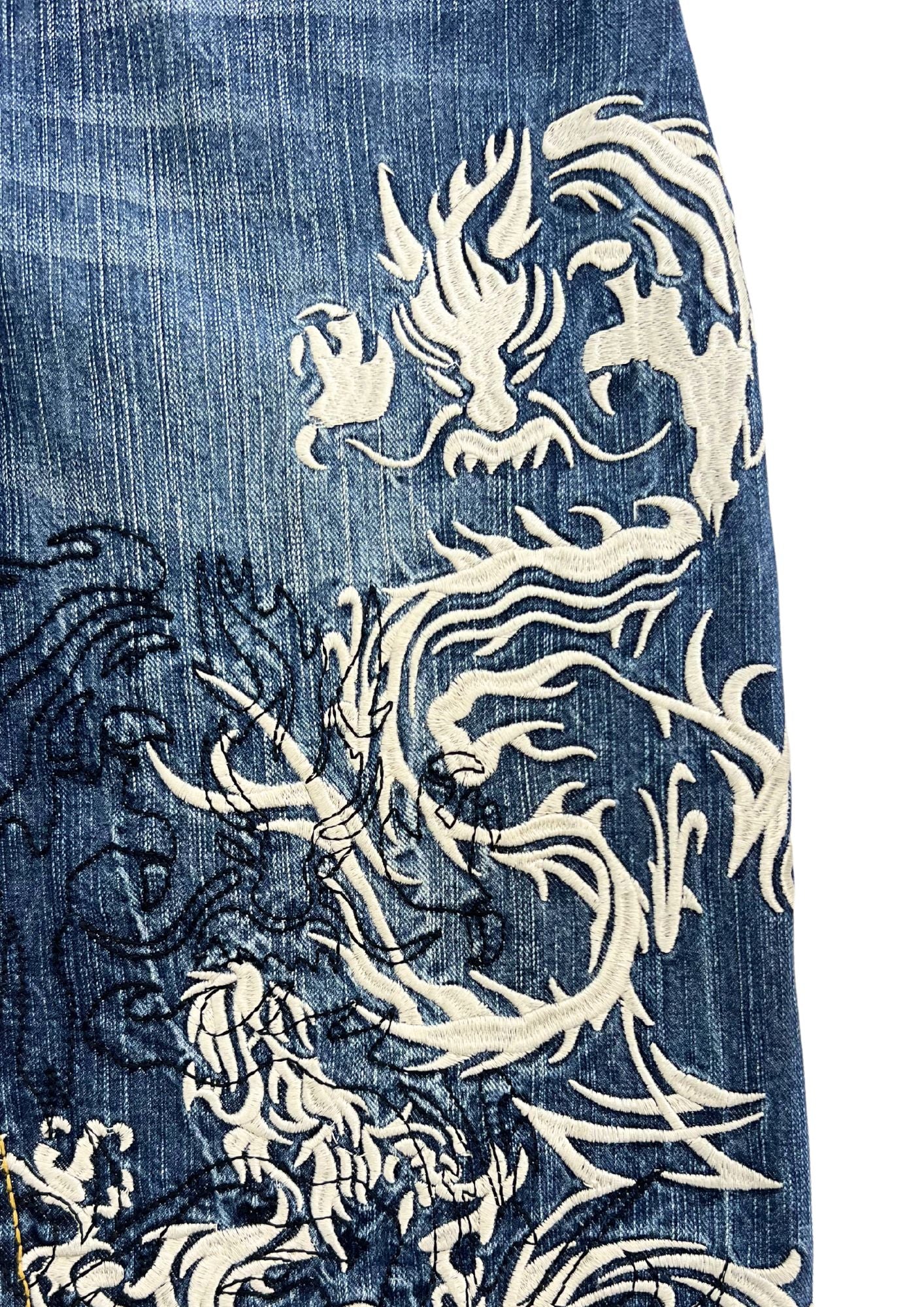 2010s Nishiki Japanese Dragon Embroidered Denim Shorts