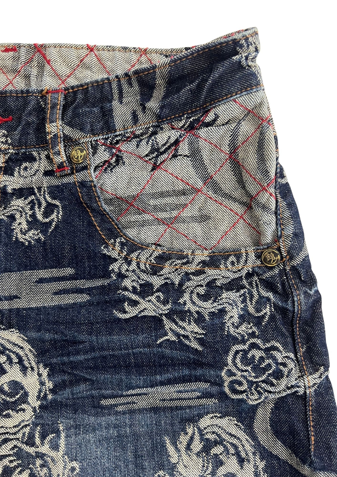 2010s Nishiki Japanese Dragon Embroidered Denim Shorts