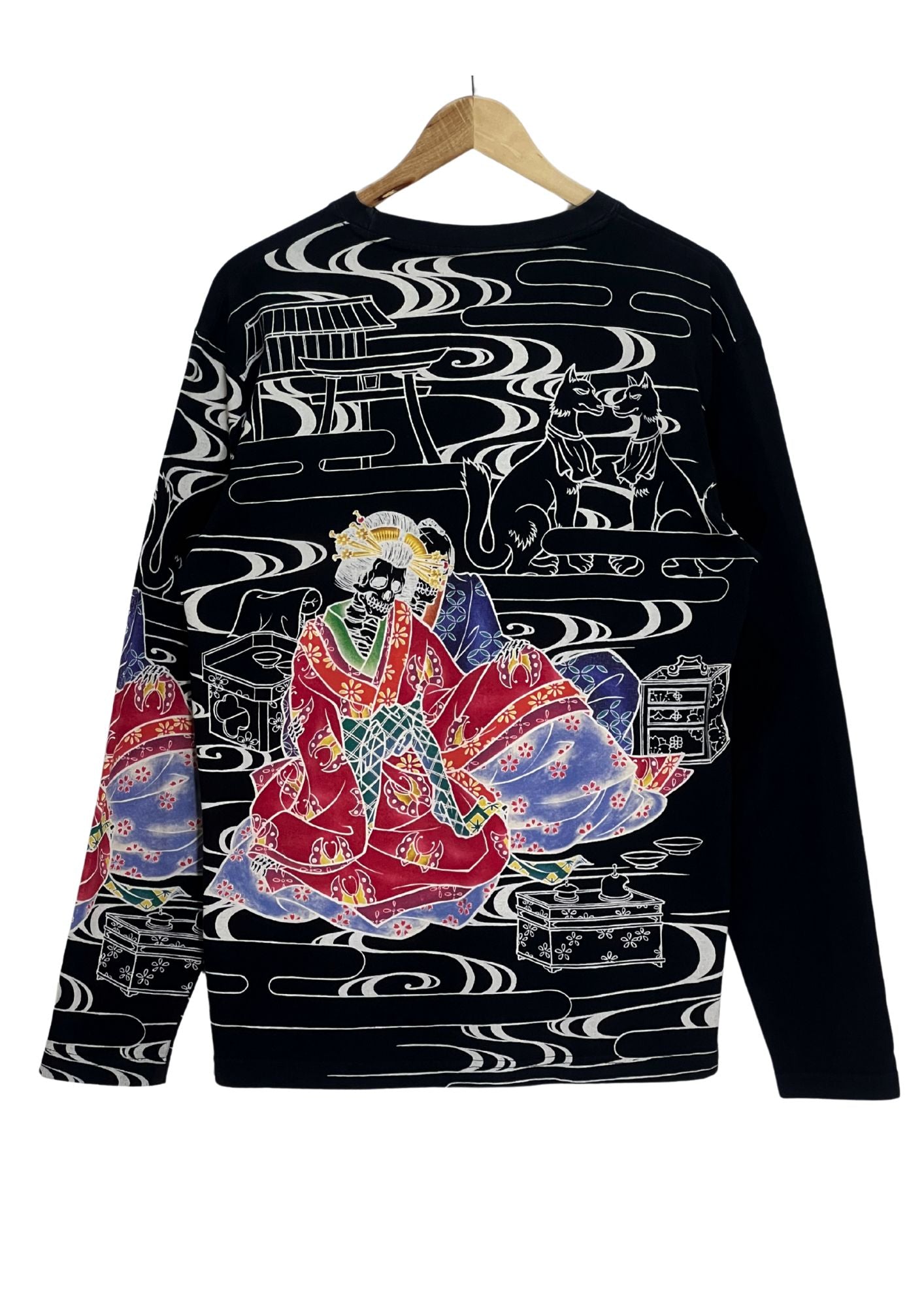 2000s CROPPED HEADS 'Skull Geisha' Japanese Art L/S Shirt (L-M)