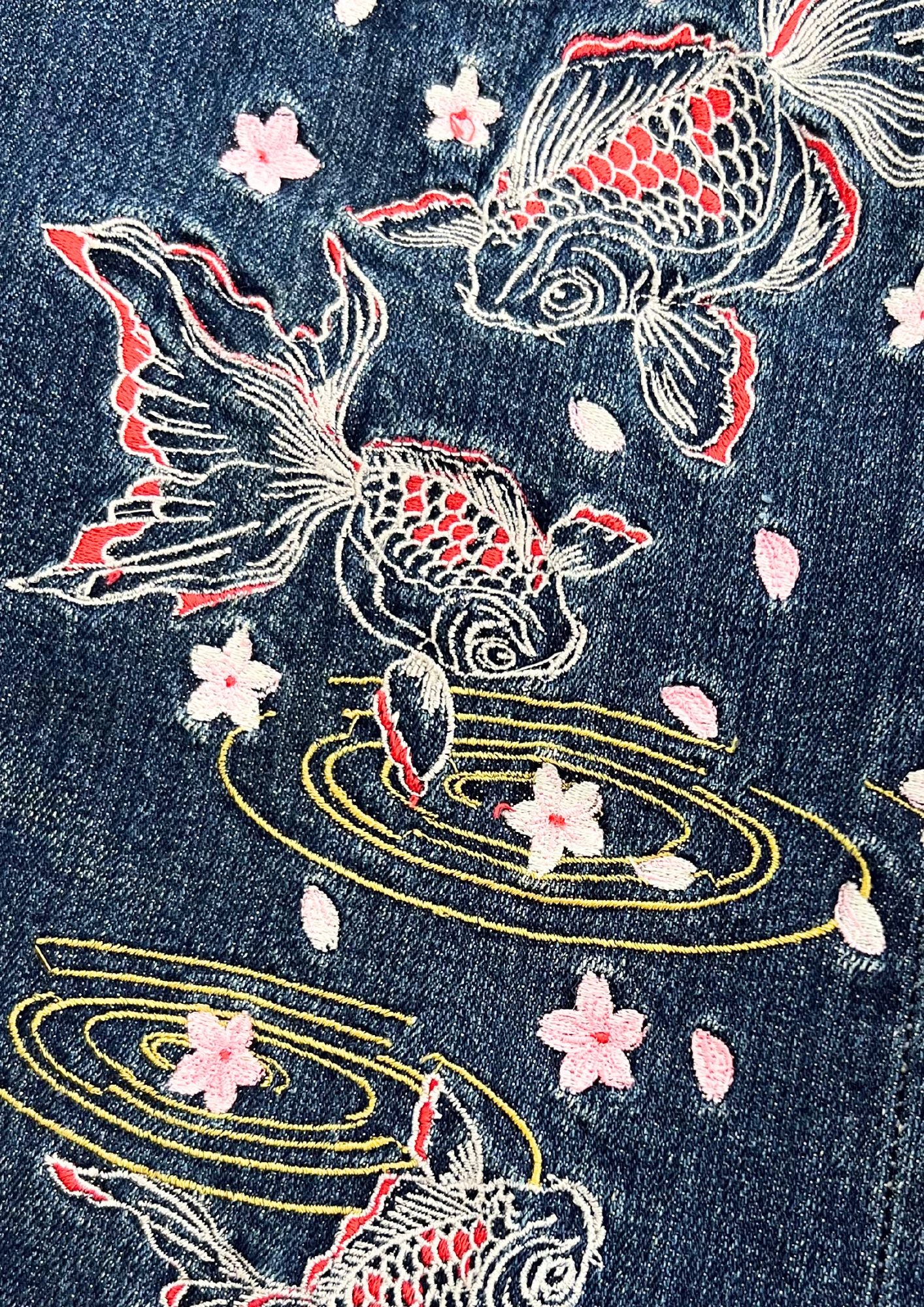 Vintage Budenshoten Japanese Cherry Blossom Goldfish Embroidered Denim Shorts