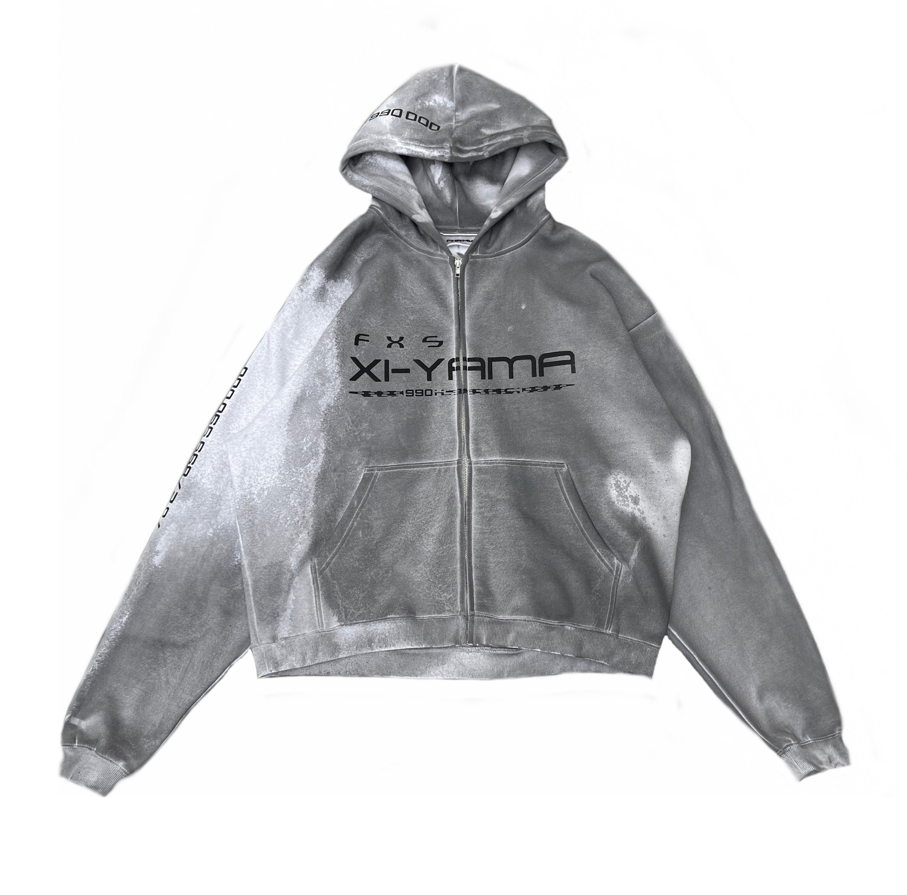 harupi FORMULA-7 FXS XI-YAMA DROP WARPED BARCODE ZIP-UP HOODIE (XL