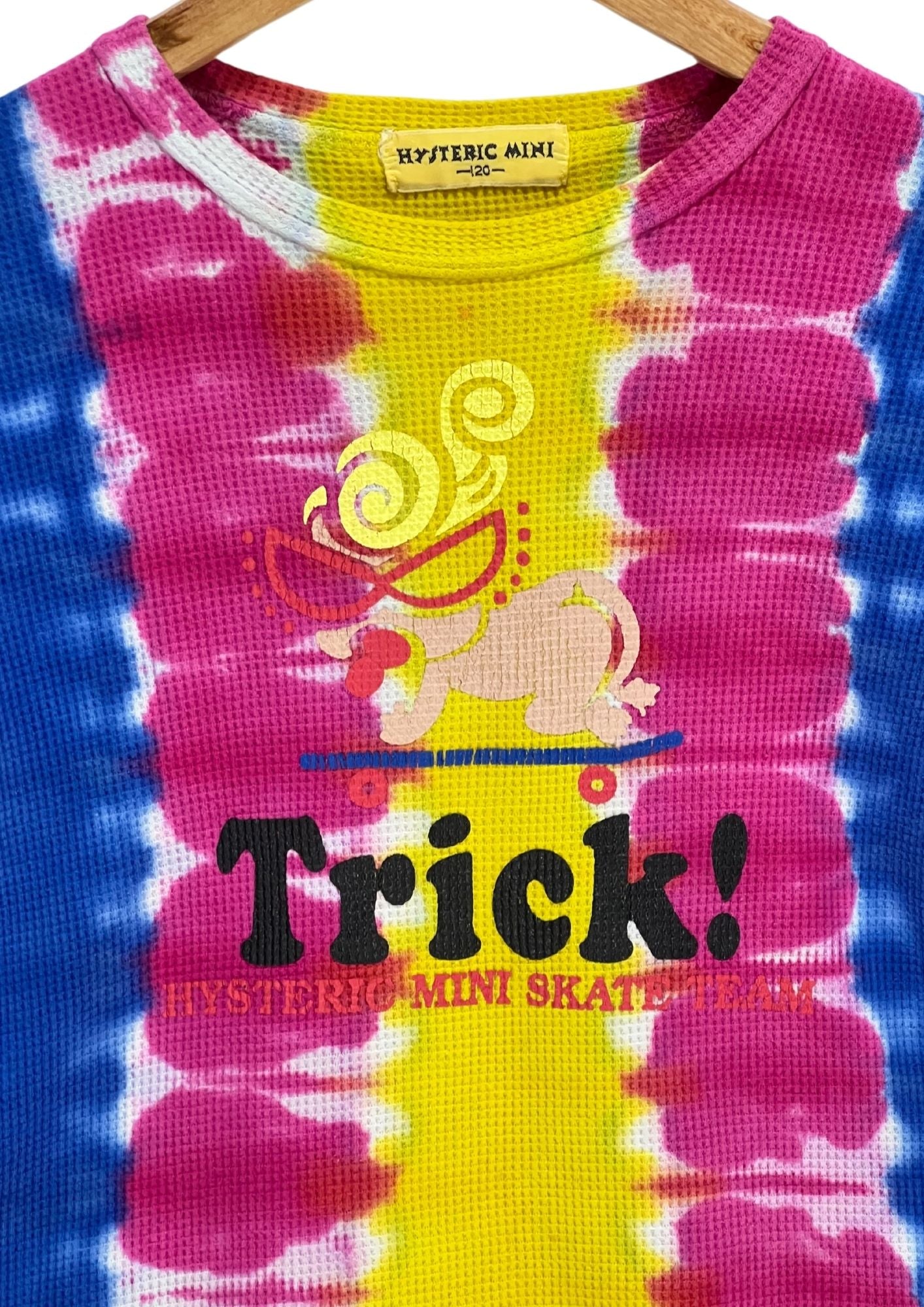 Y2K HYSTERIC MINI by HYSTERIC GLAMOUR 'Trick!' Tie Dye Ribbed Baby Tee (Ladies M)