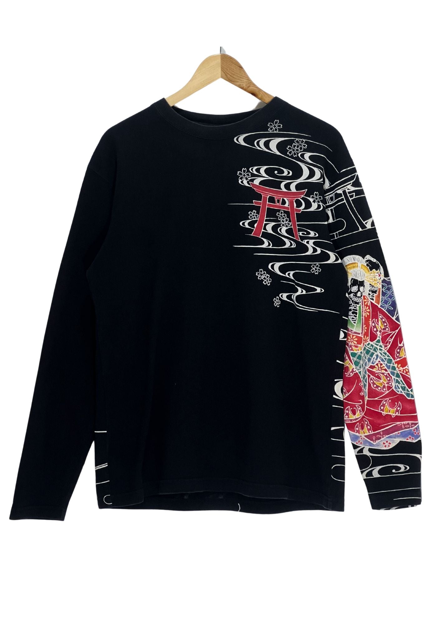 2000s CROPPED HEADS 'Skull Geisha' Japanese Art L/S Shirt (L-M)