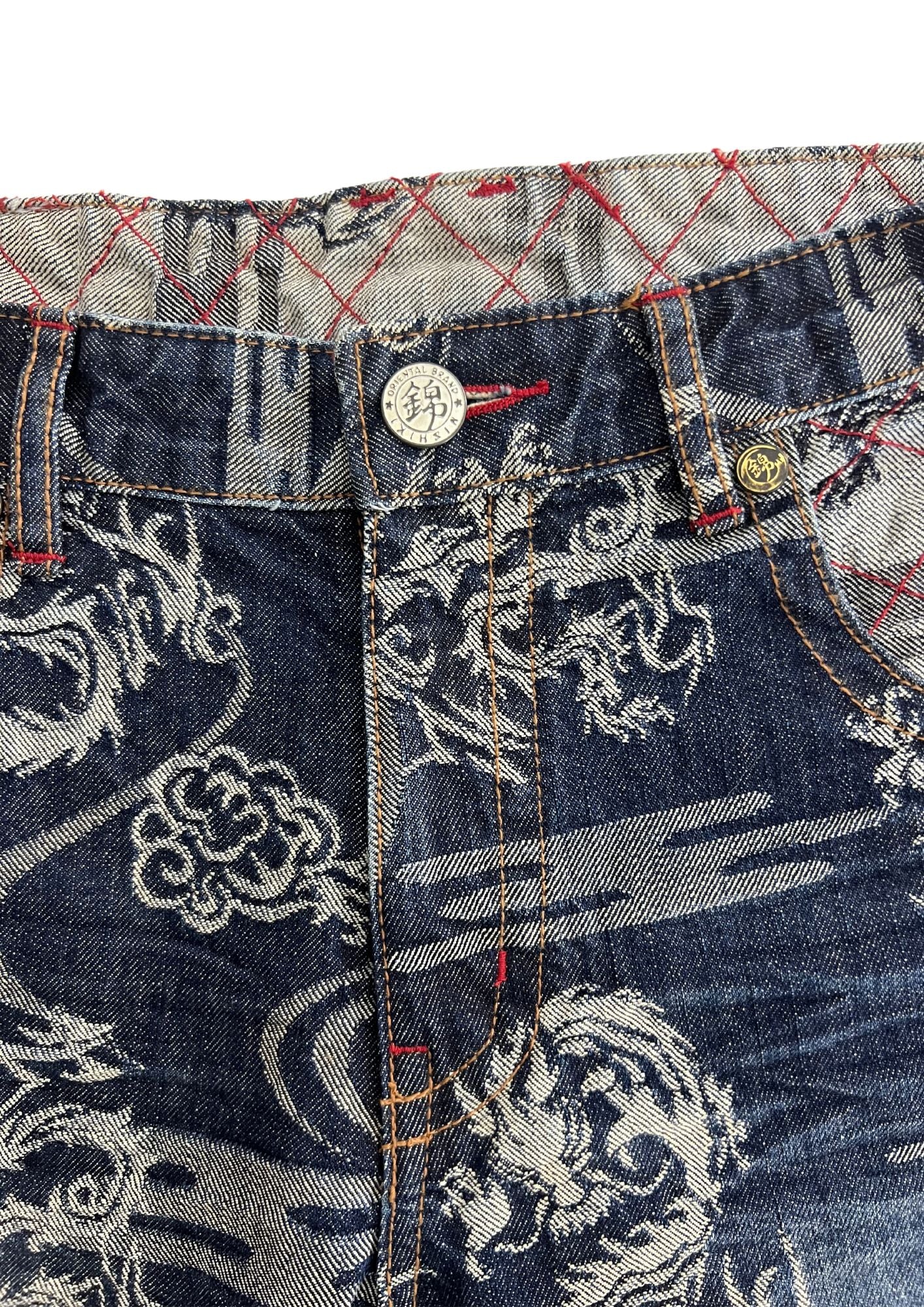 2010s Nishiki Japanese Dragon Embroidered Denim Shorts