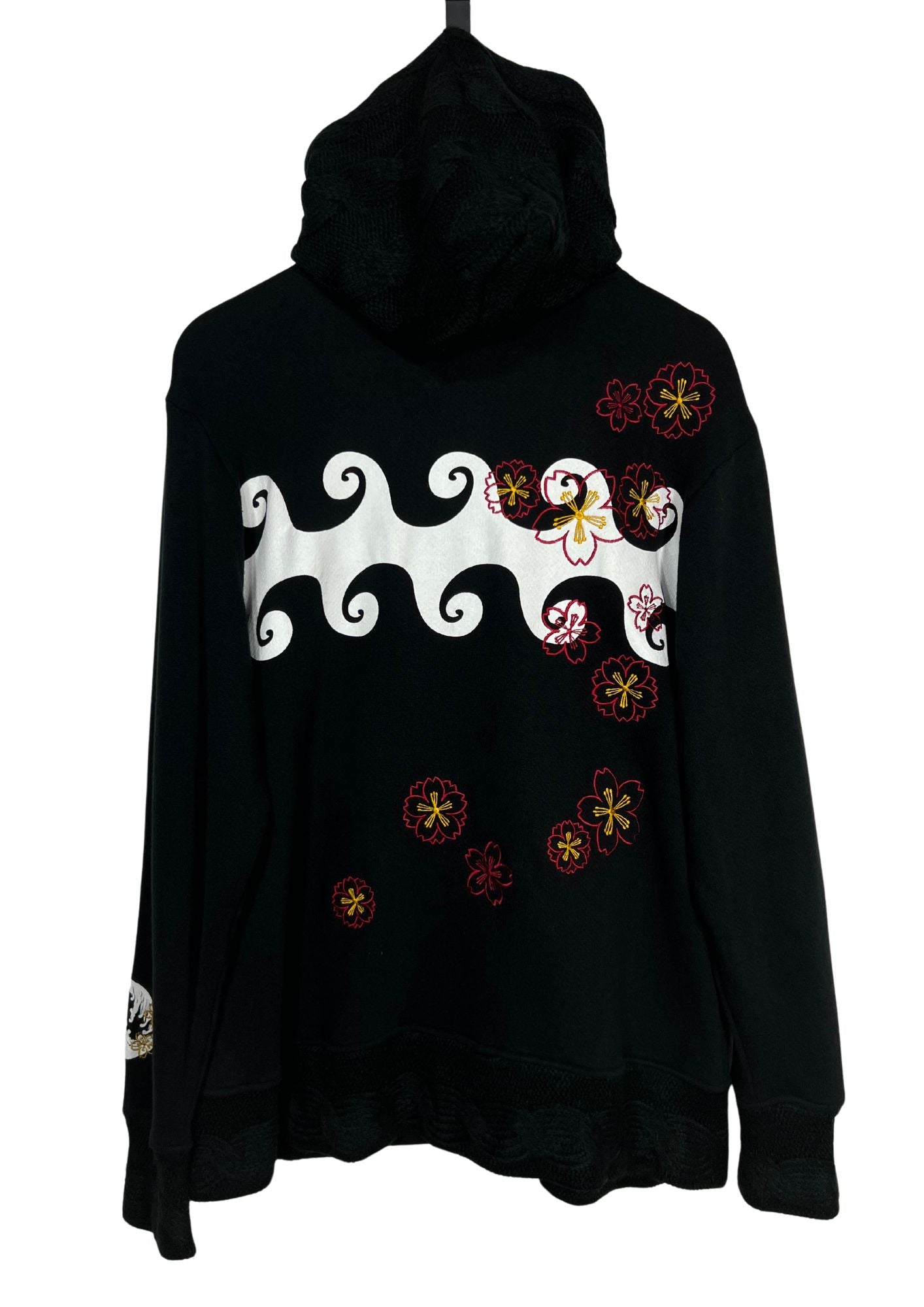 NAMITATSU 'Sakura Wave' Embroidered Knit Zip Up Hoodie