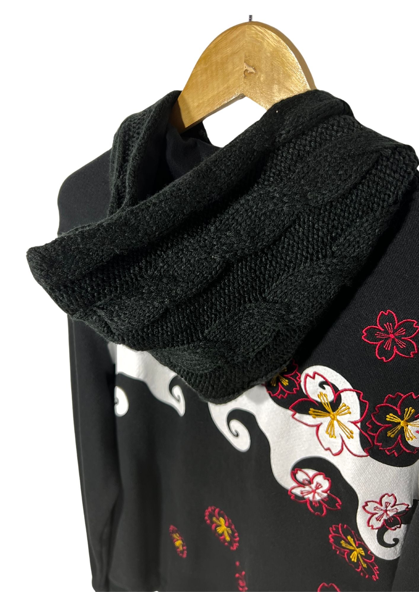NAMITATSU 'Sakura Wave' Embroidered Knit Zip Up Hoodie