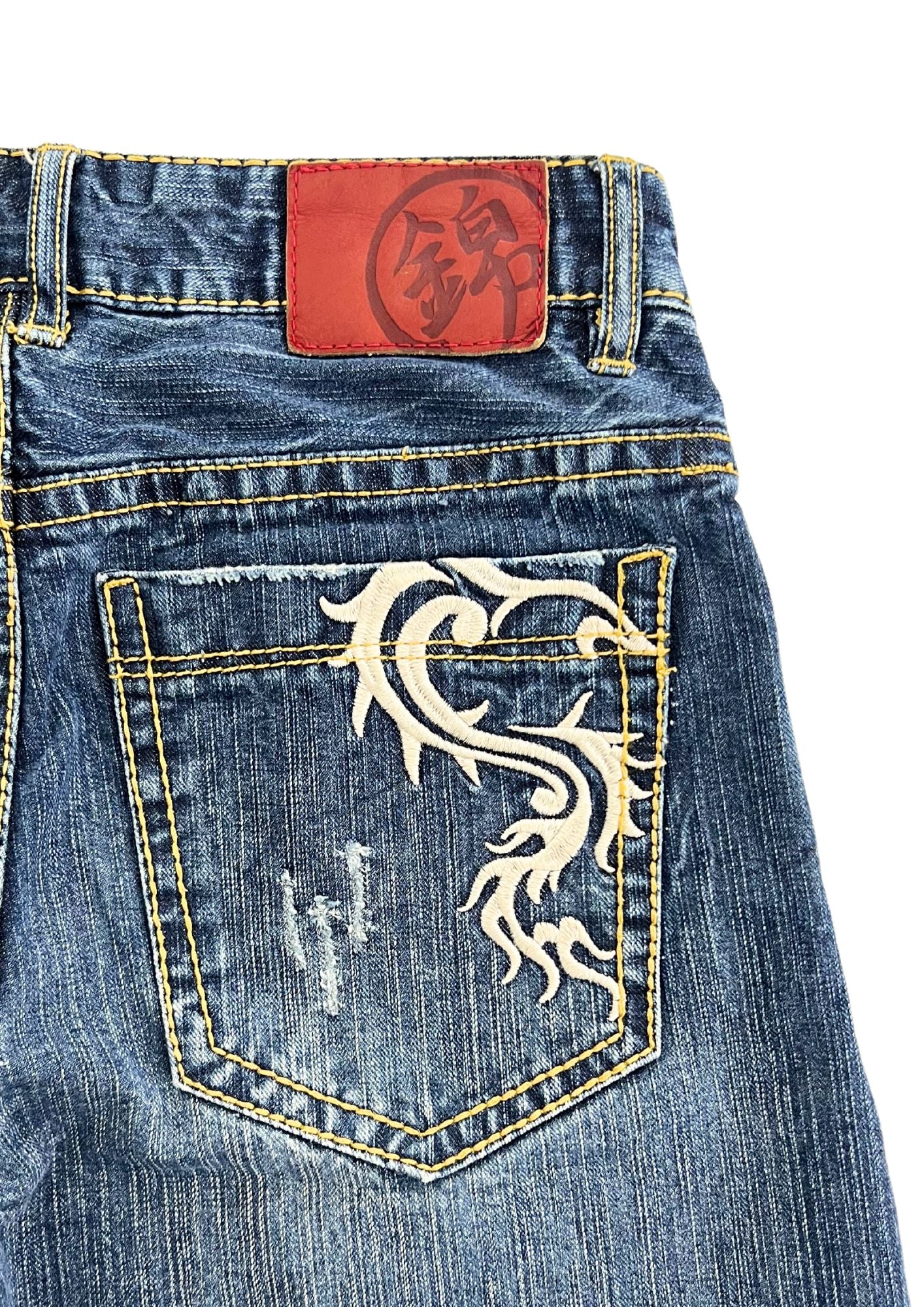 2010s Nishiki Japanese Dragon Embroidered Denim Shorts