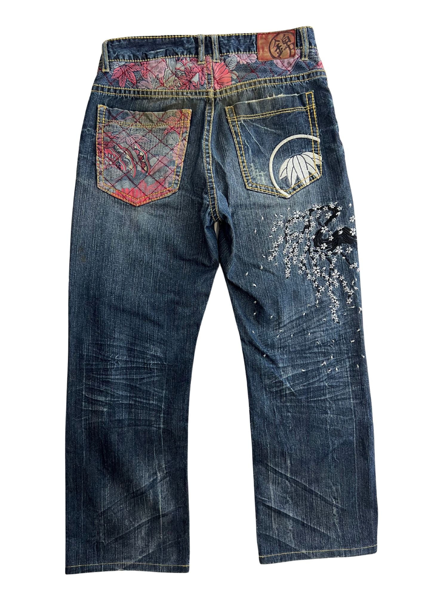 Vintage Nishiki Japanese Cherry Blossom Embroidered Denim Jeans