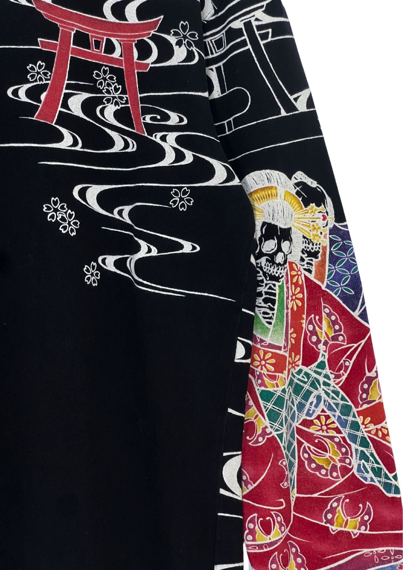 2000s CROPPED HEADS 'Skull Geisha' Japanese Art L/S Shirt (L-M)