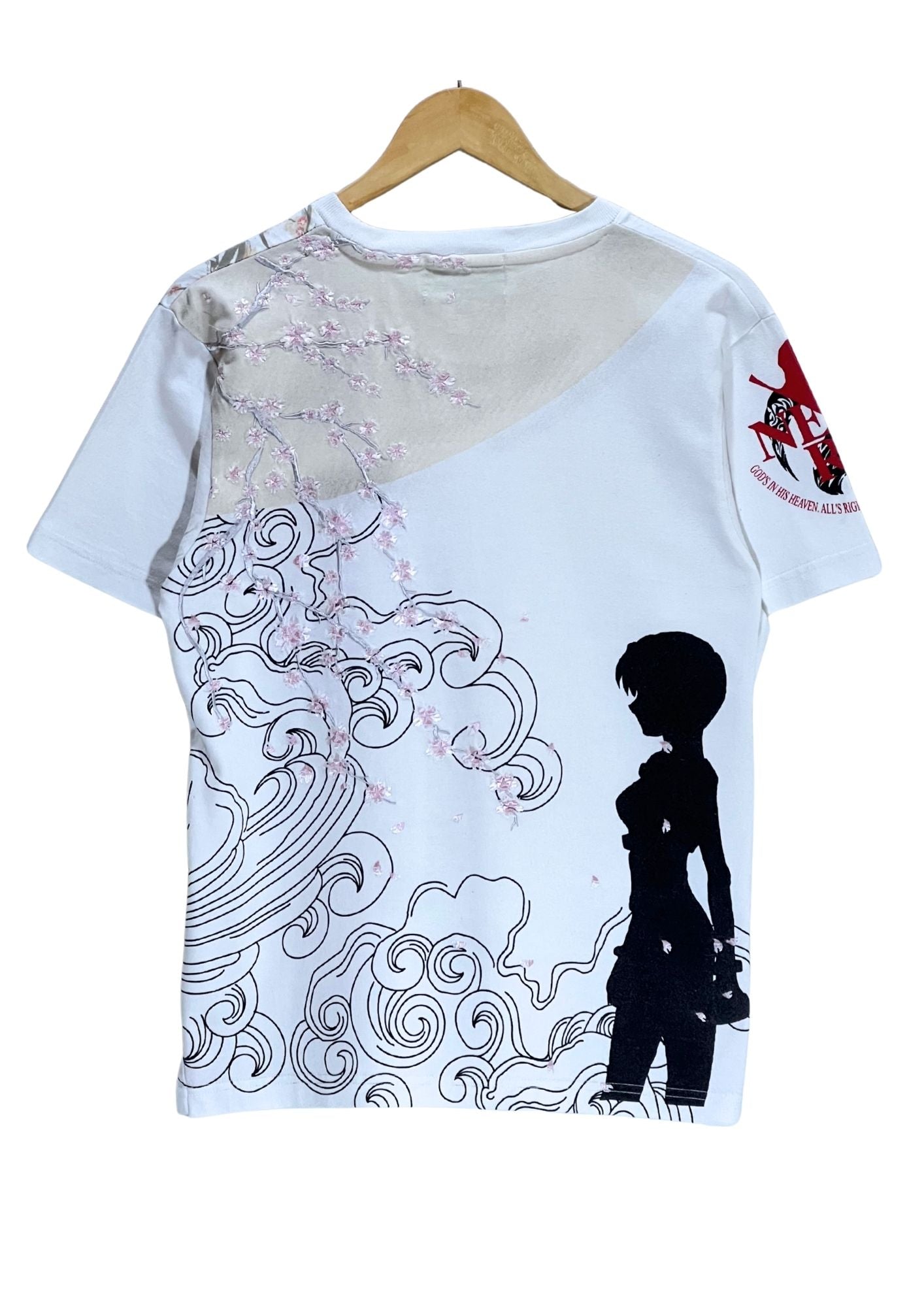 2010s Evangelion x Nishiki Rei Ayanami Cherry Blossom Embroidered T-shirt (S)