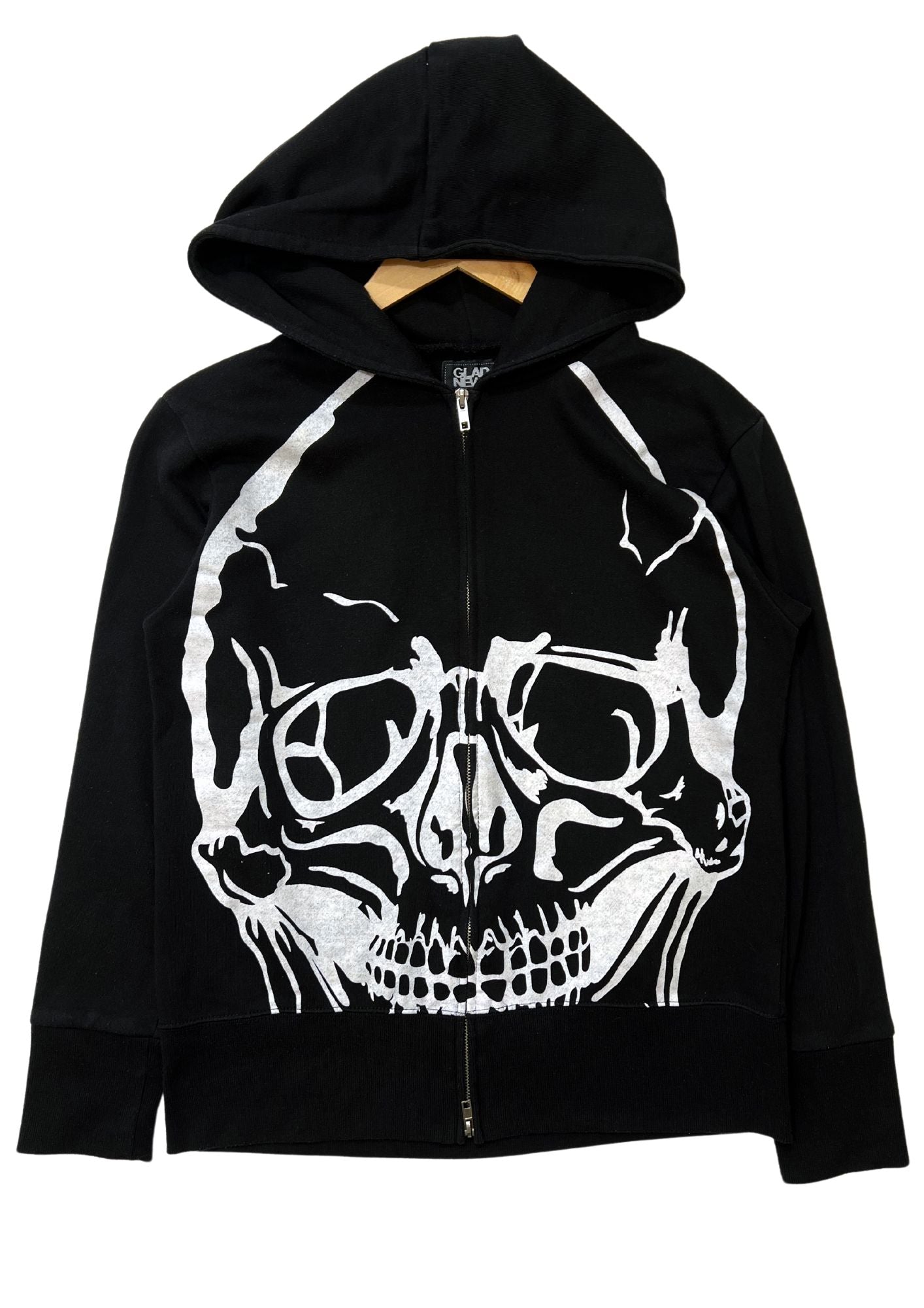 2000s GLAD NEWS 'Batwings & Skull' Zip Up Hoodie (Ladies M)