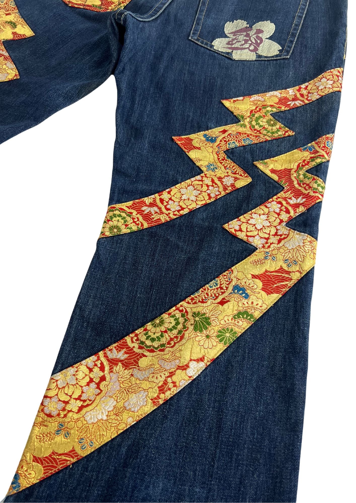 2010s Nishiki Japanese Kimono Thunder Patch Denim Jeans