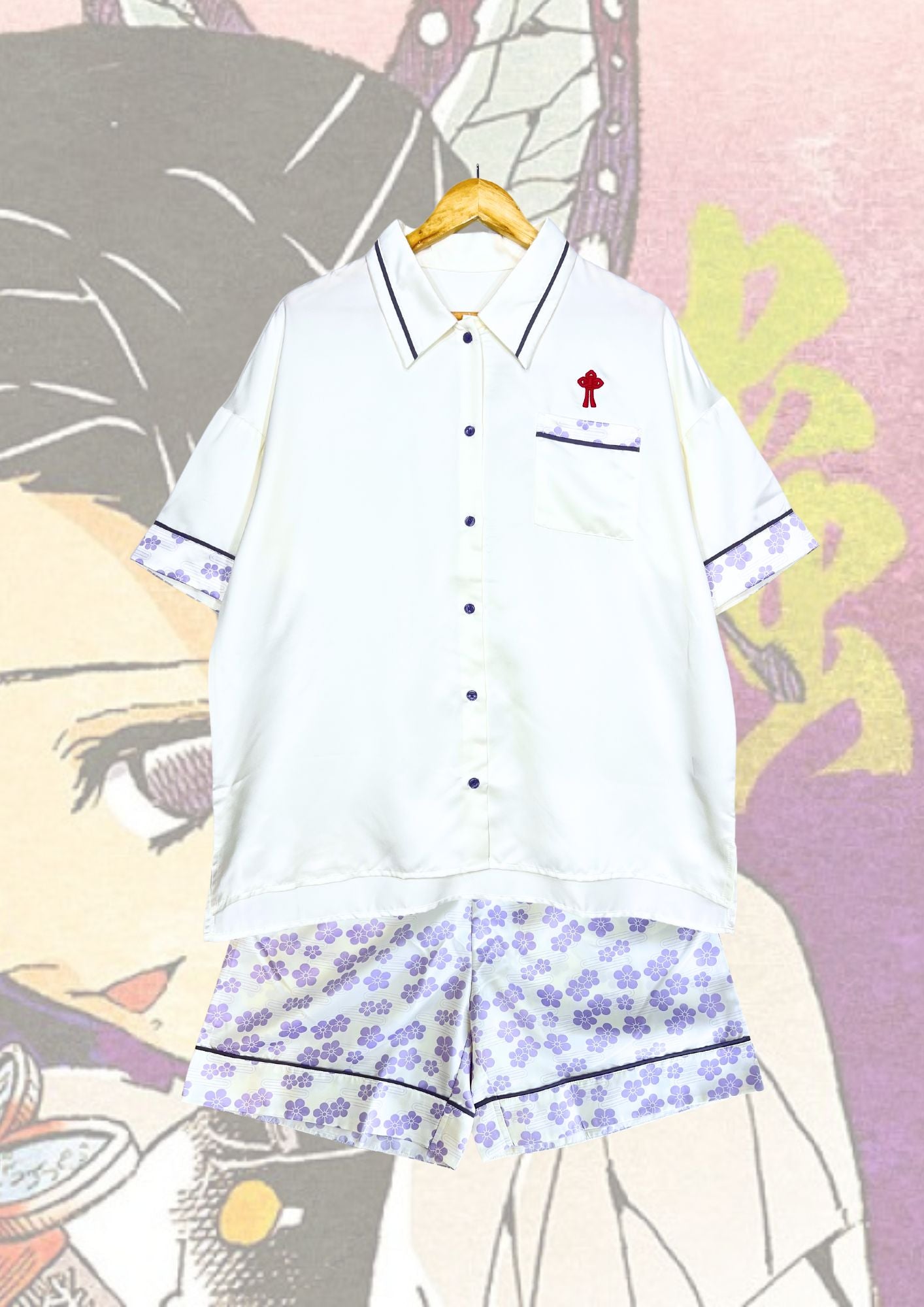 2022 Demon Slayer x GU Shinobu Kocho Embroidered Pajama Set