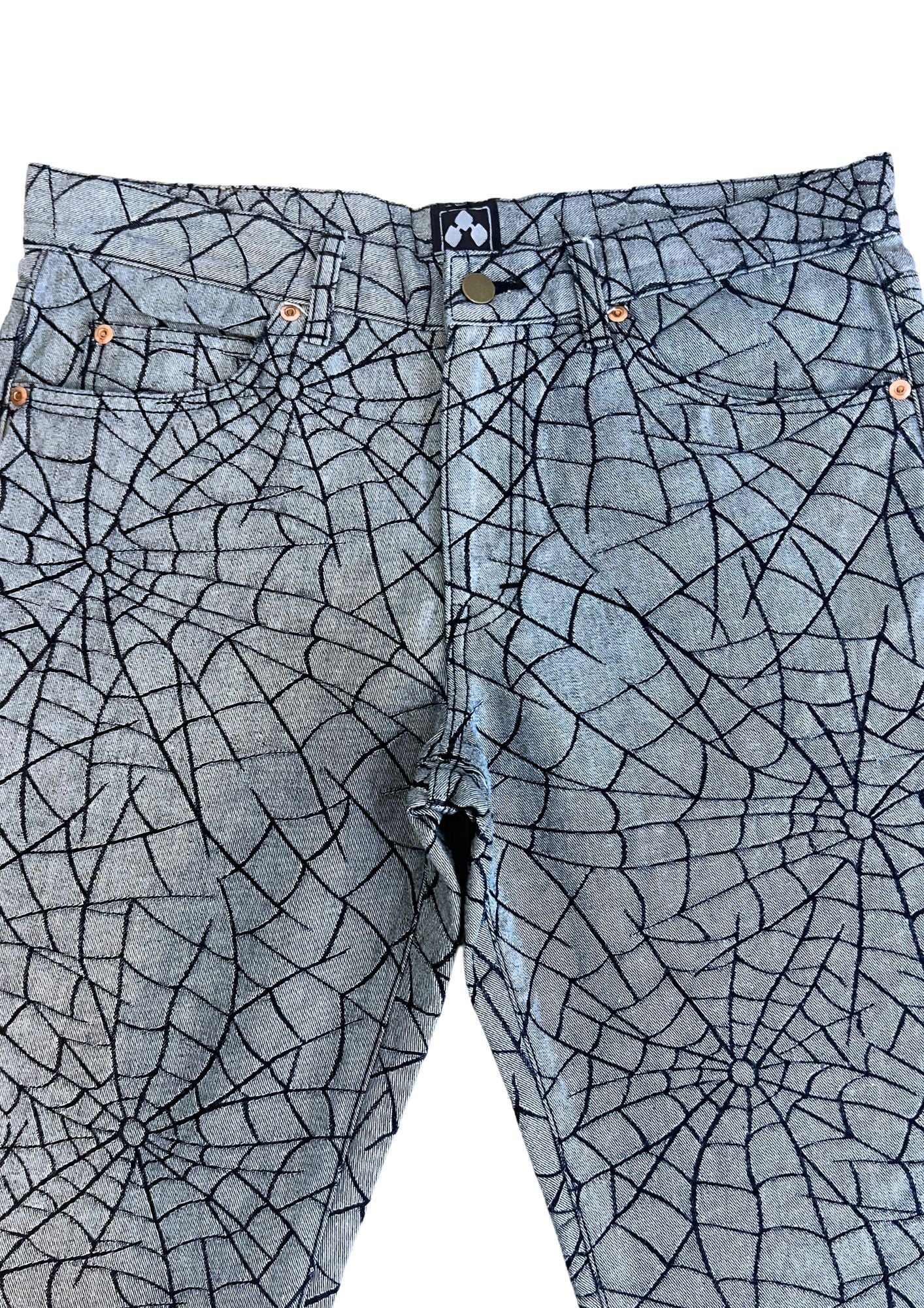 2000s Vintage Deadstock CHIKIRIYA 'Spiderweb and Butterfly' Embroidered Baggy Denim (35")