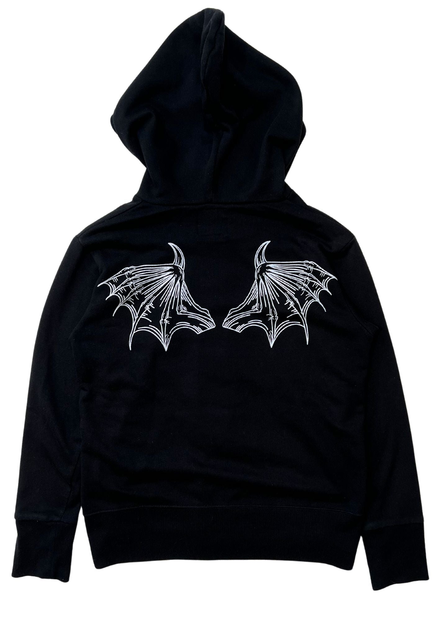 2000s GLAD NEWS 'Batwings & Skull' Zip Up Hoodie (Ladies M)