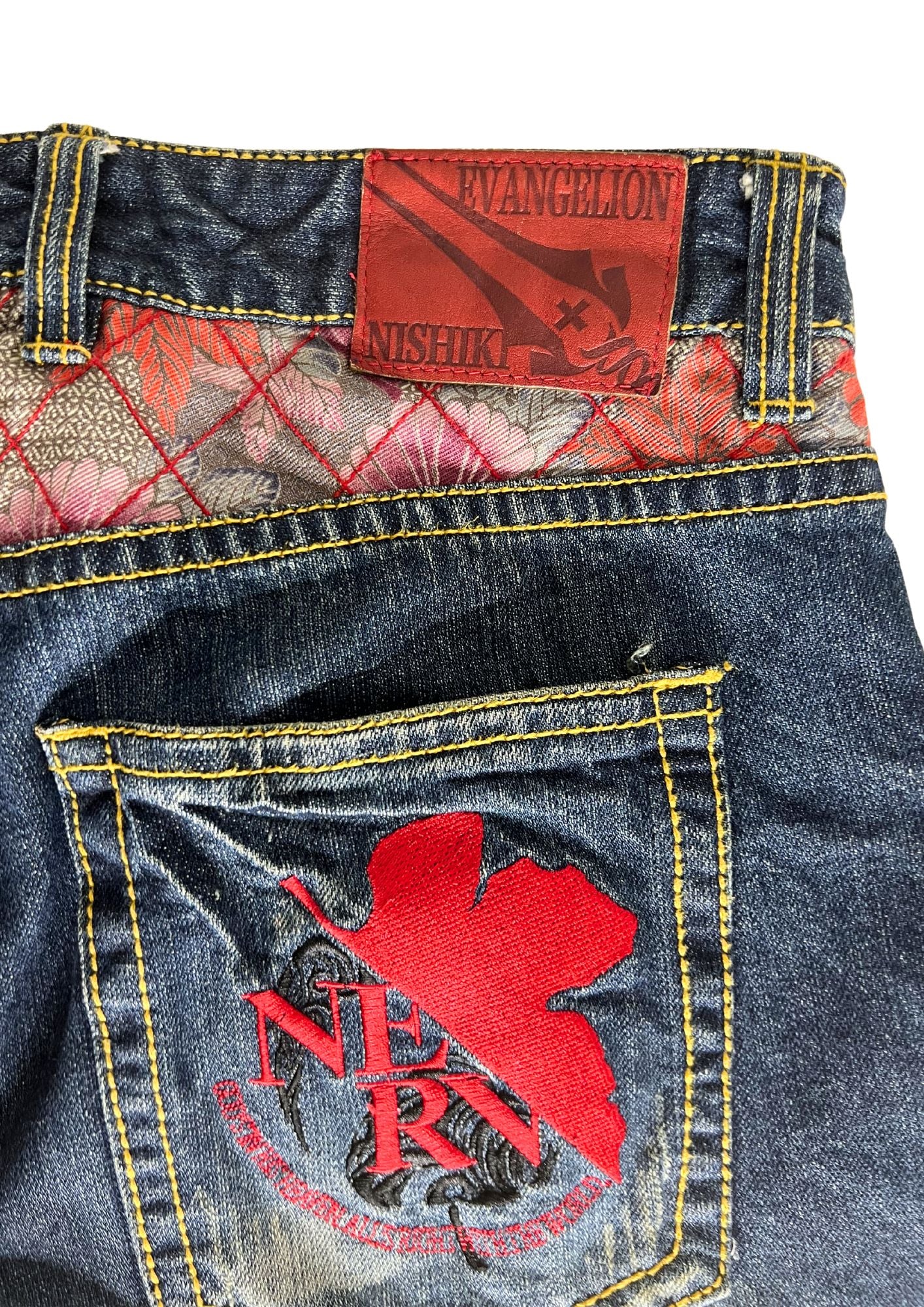 2000s Neon Genesis Evangelion x Nishiki Oriental Brand Type 01 Japanese Pattern Embroidered Jeans